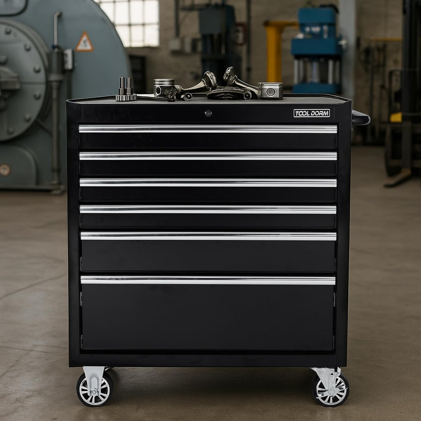 36-Inch 8-Drawer Tool Storage Cabinet with Lock and Wheels, Blue Steel