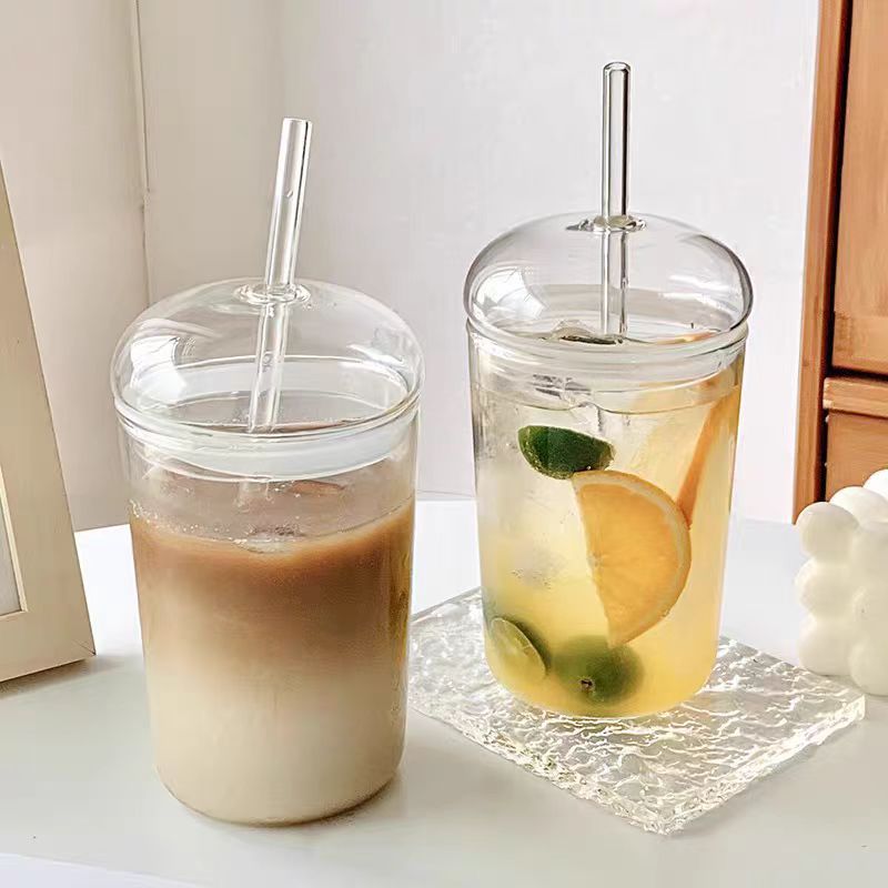 High Borosilicate Glass Drink Cup with Lid and Straw - 510ml