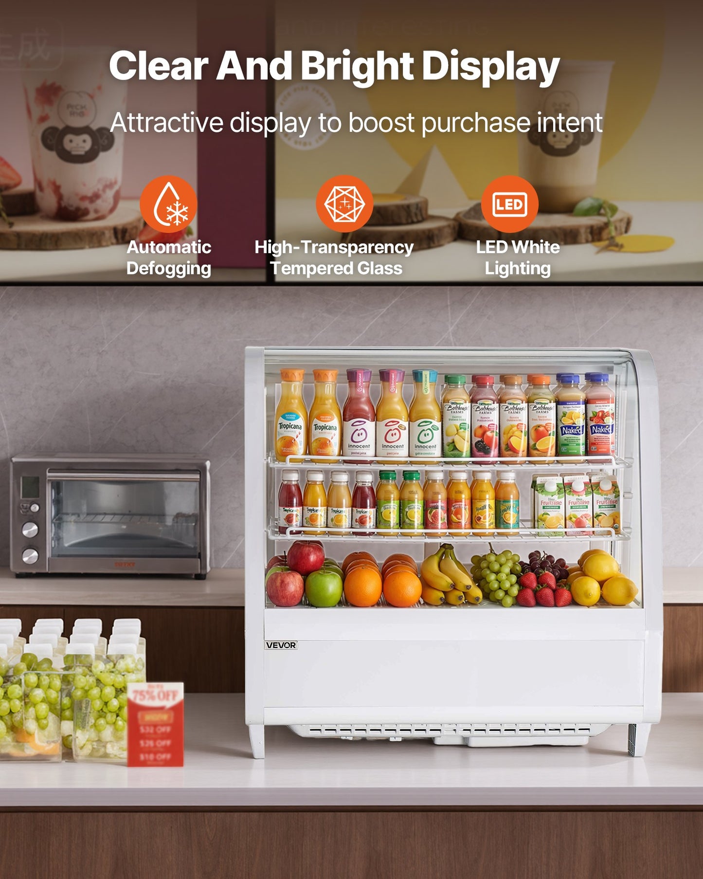 Countertop Refrigerated Display Case 3.5 Cu.Ft. Dual-Tier Cake Refrigerator with LED Lighting