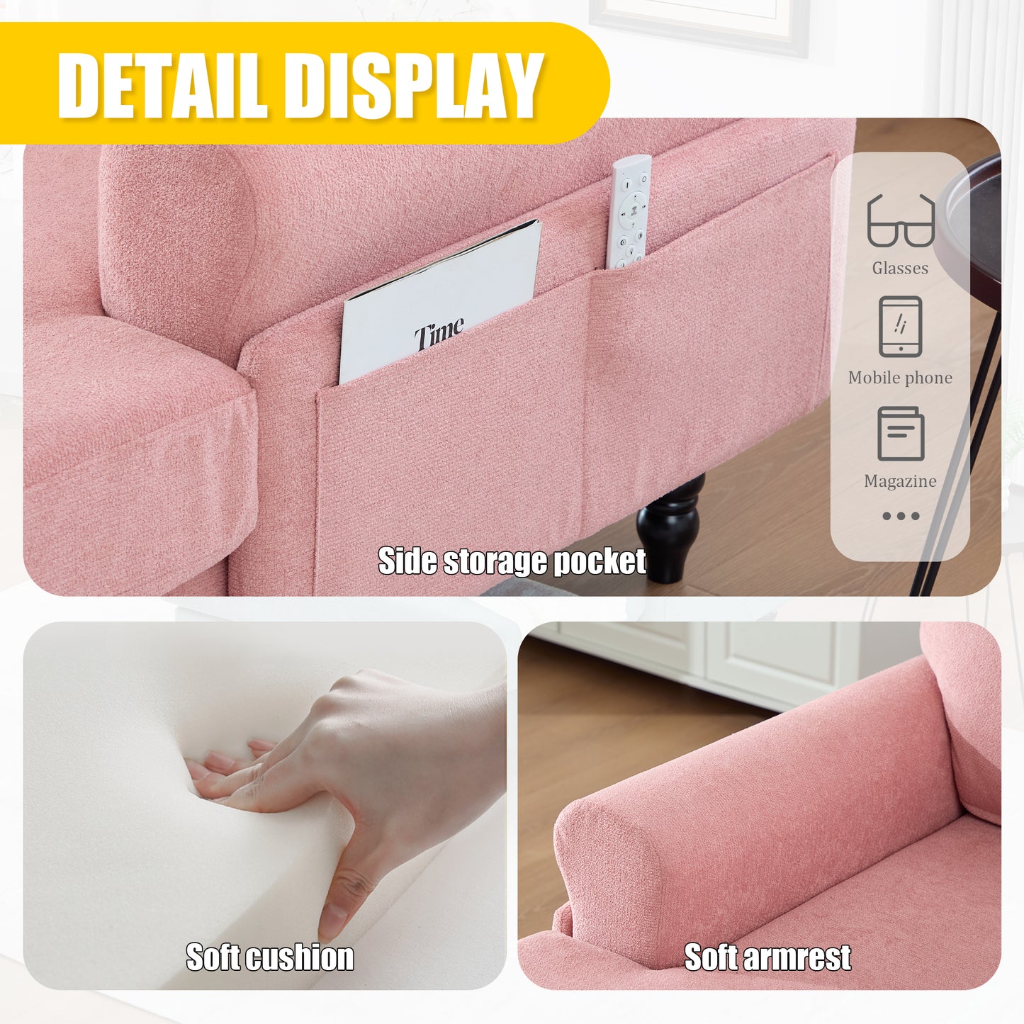 Modern Minimalist Chenille Fabric Chaise Lounge Recliner - Pink