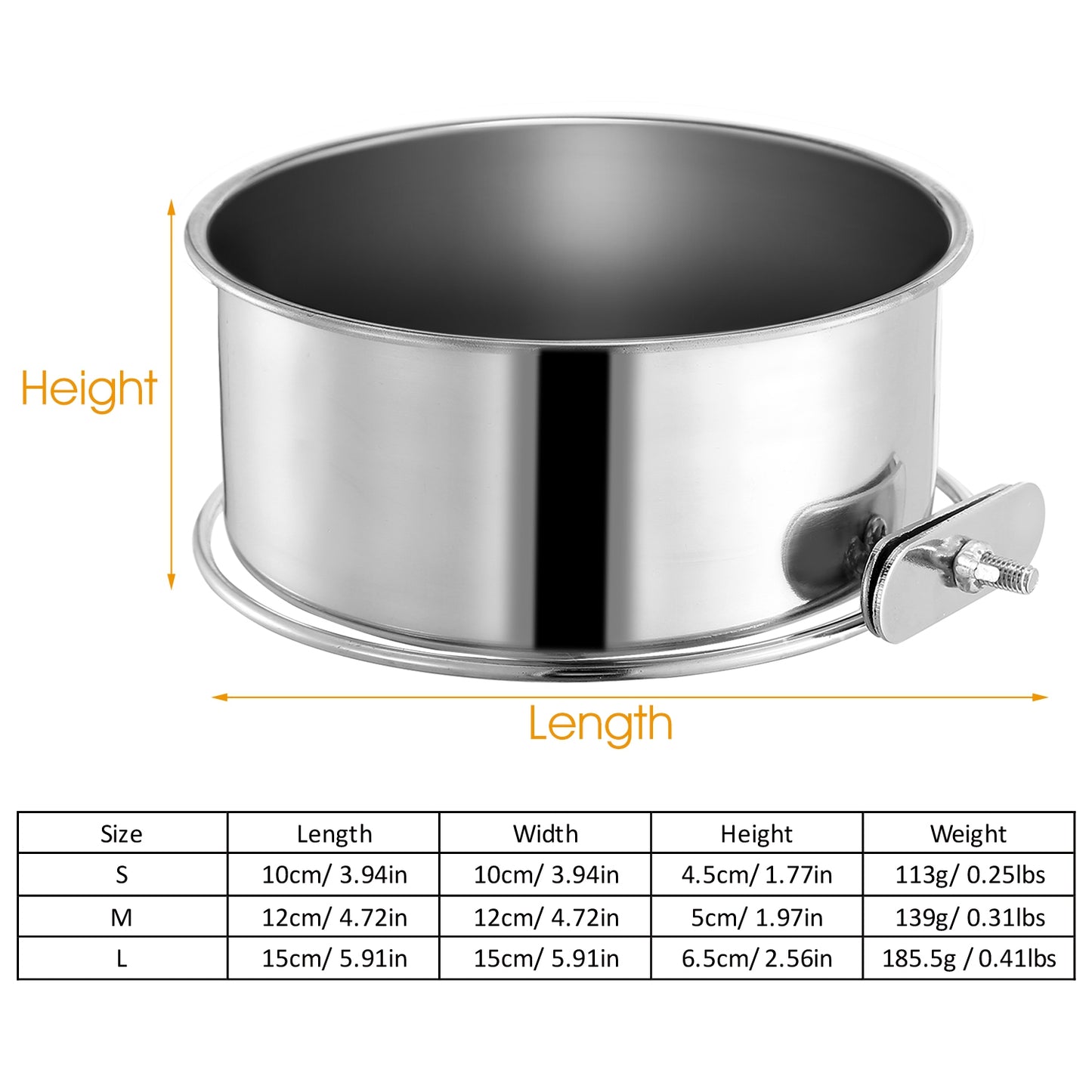 Stainless Steel Dog Bowls with Clamp Holder - Detachable Food & Water Dish for Cages