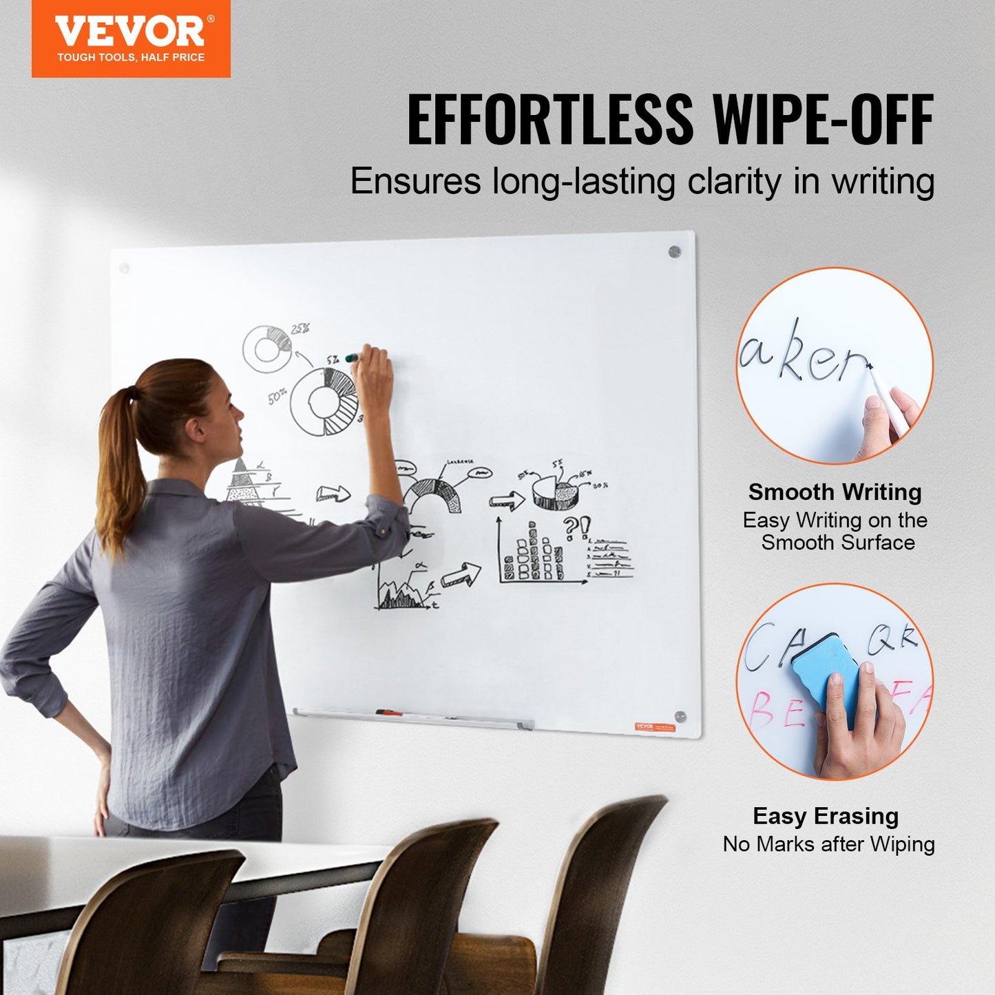 Magnetic Glass Whiteboard 48'x32' - Frameless Dry Erase Board