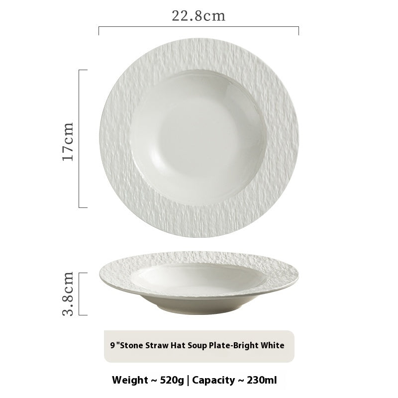 Ceramic Soup Plate Set - Stone Pattern Round Dinnerware for Kitchen & Dining