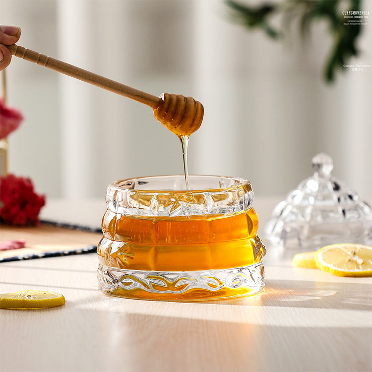 Glass Syrup Storage Tank with Wooden Spoon - Kitchen & Home Organization
