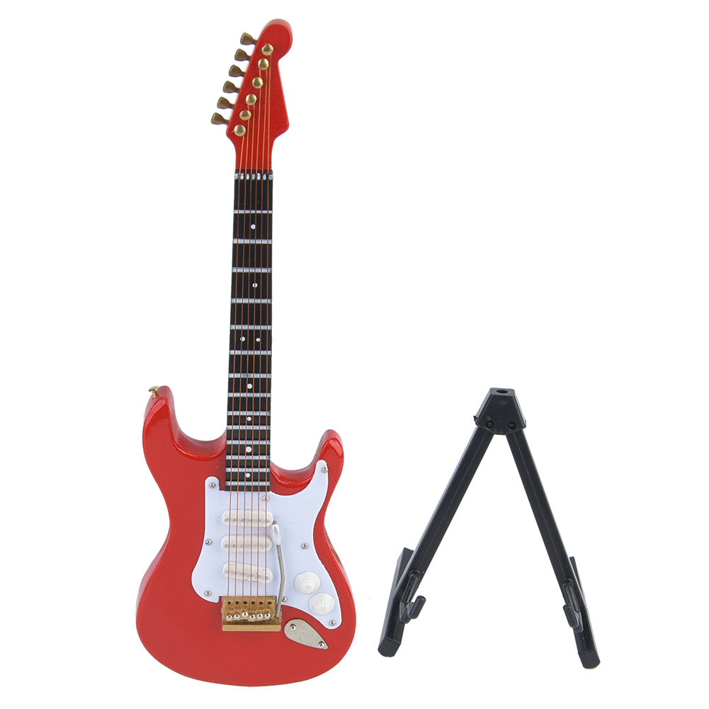 Mini Wooden Electric Guitar Model Ornament with Stand - Red