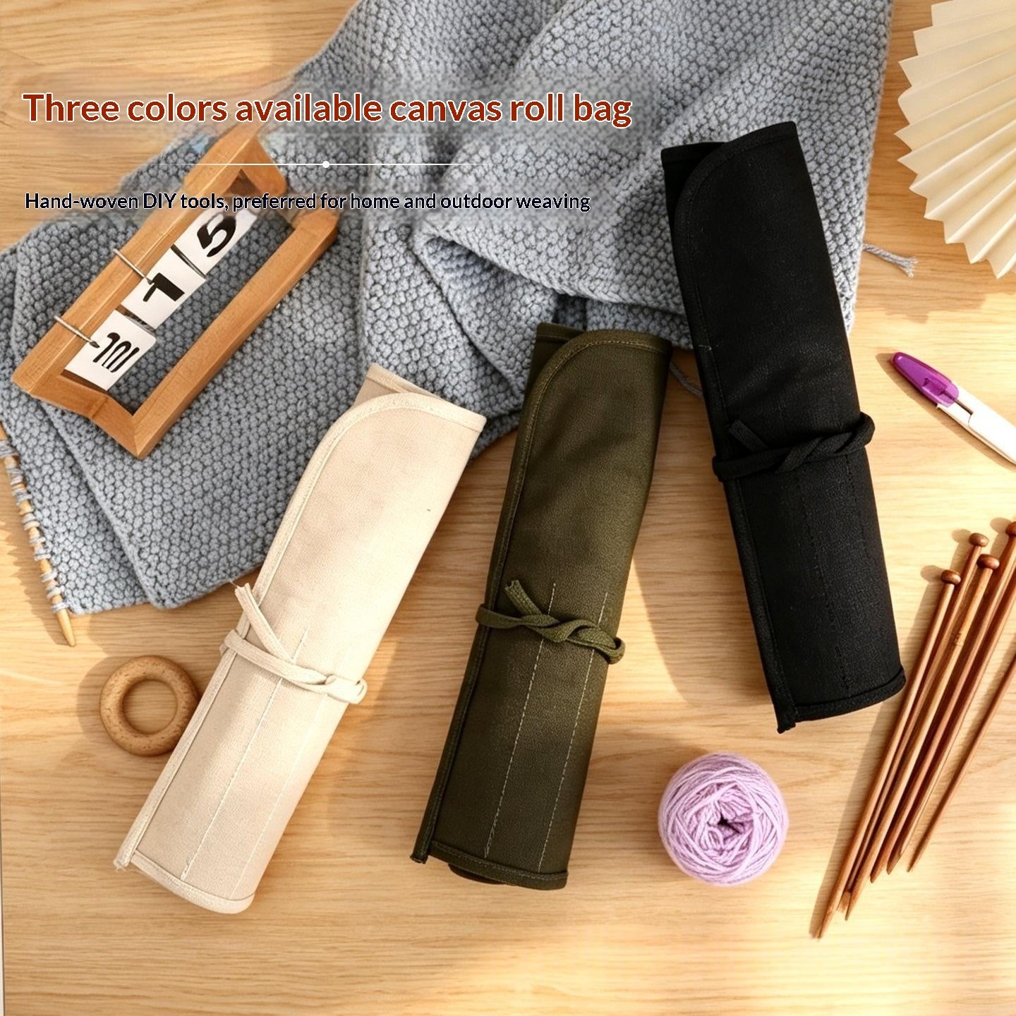 Canvas Yarn Knitting Tool Storage Bag - Multi-Color Home Organization