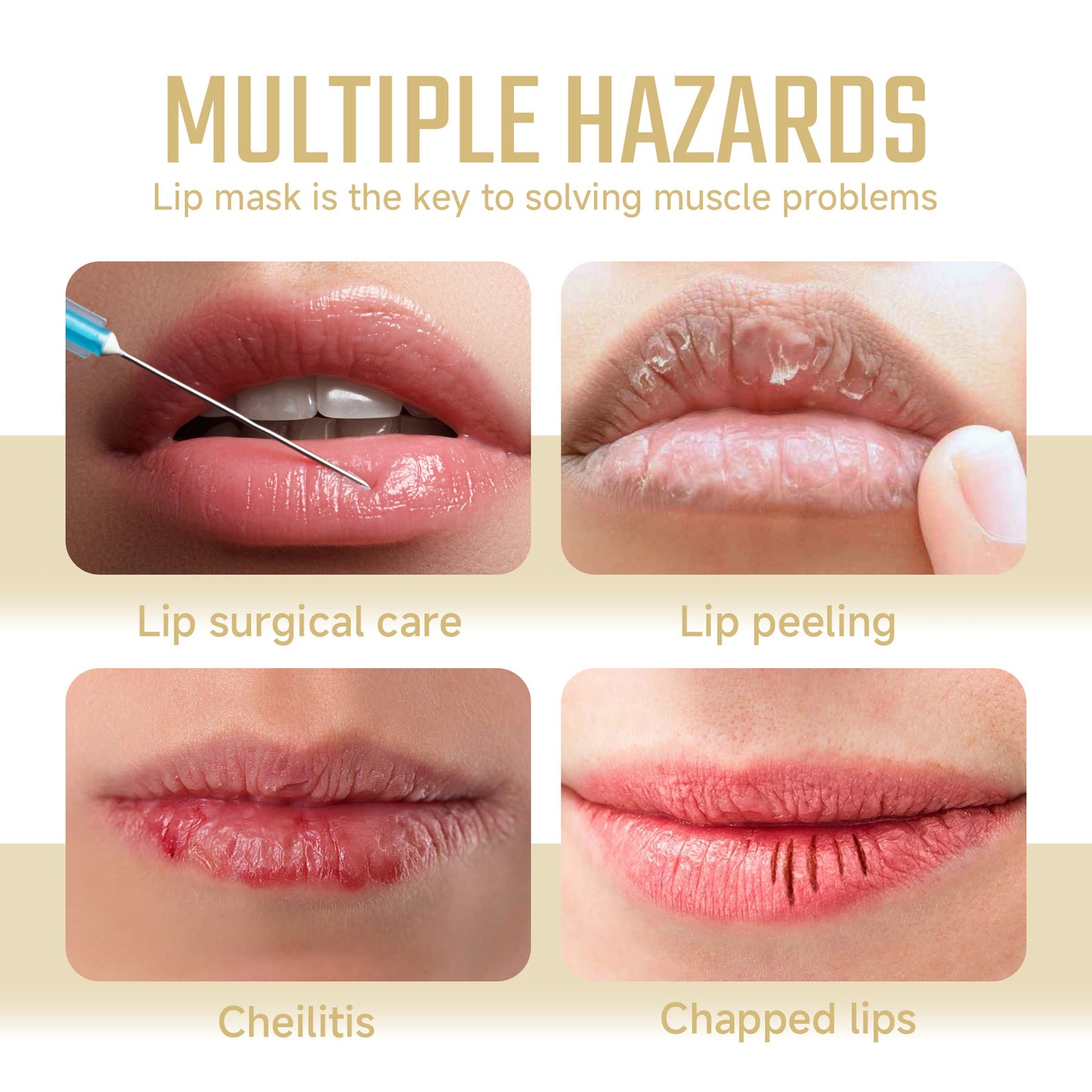 Collagen Lip Mask for Dry Lips - Moisturizing & Hydrating Treatment, 6 Pack