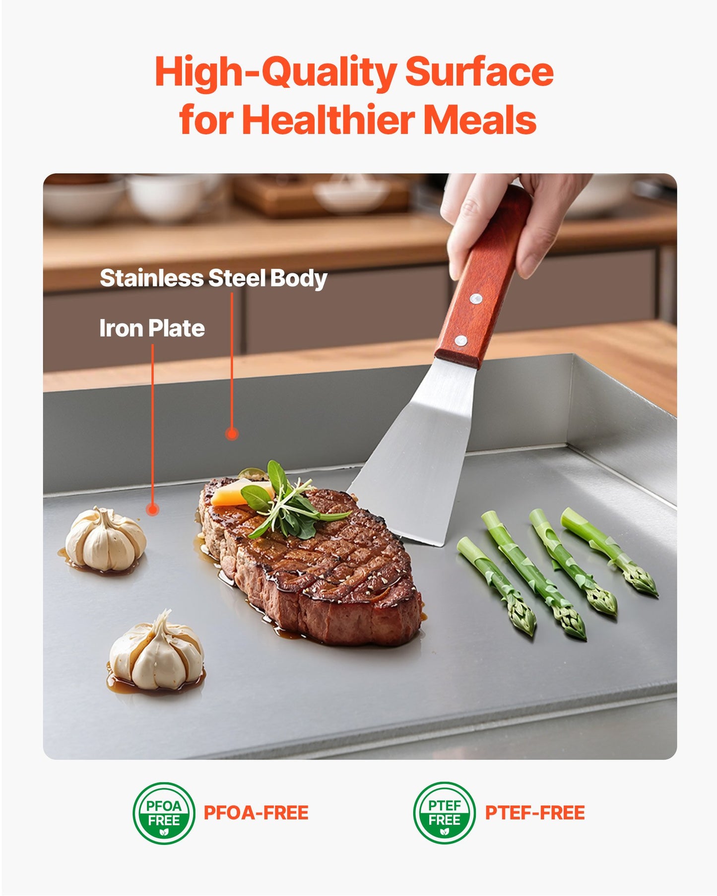 Electric Griddle 28.5x15.75in 2800W Stainless Steel Flat Top Grill for Steak Pancakes