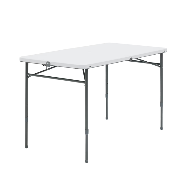 4-Foot Adjustable Folding Table - White, Portable & Durable