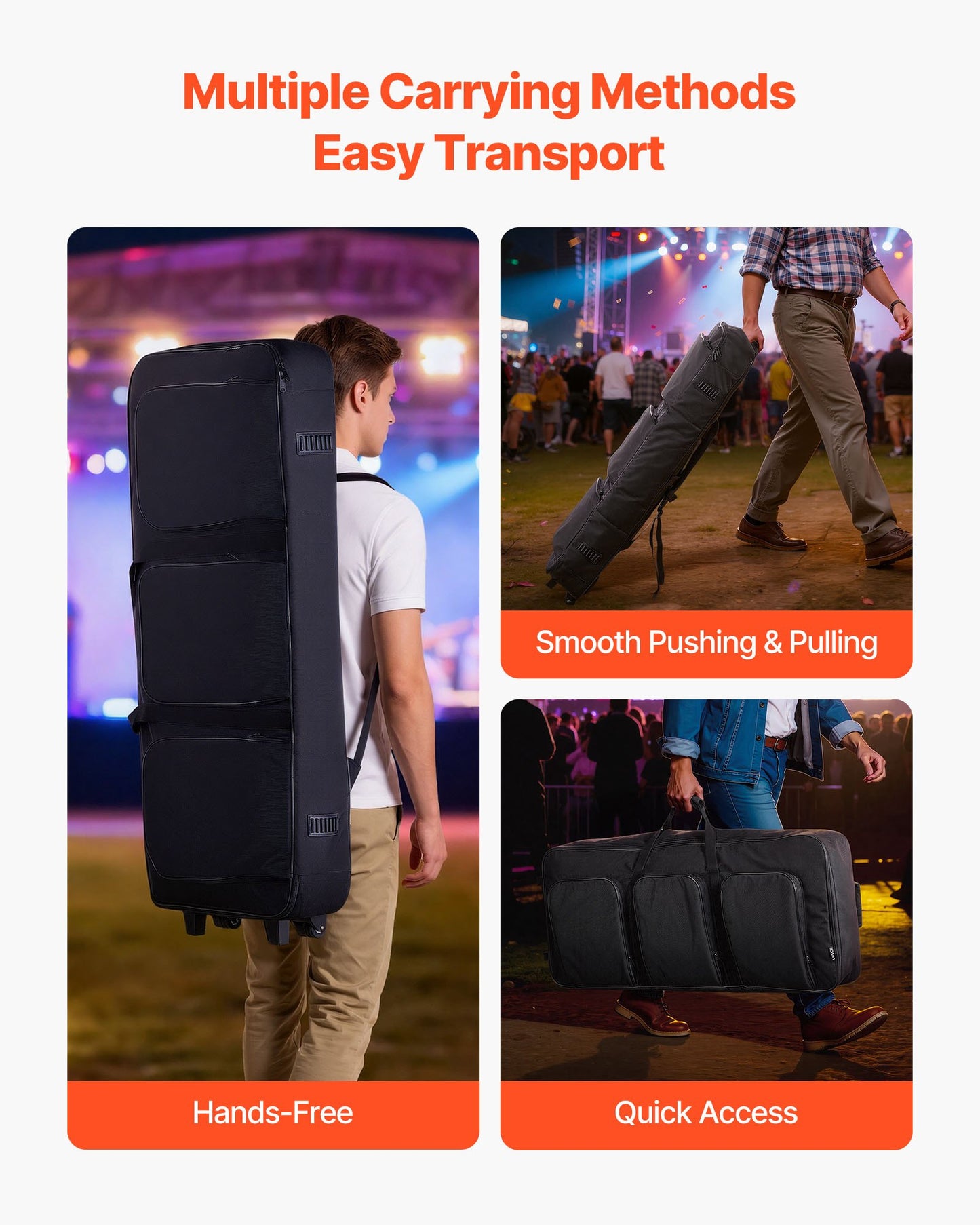 Padded Rolling Keyboard Case with Wheels & Multiple Pockets for 88-Key Pianos