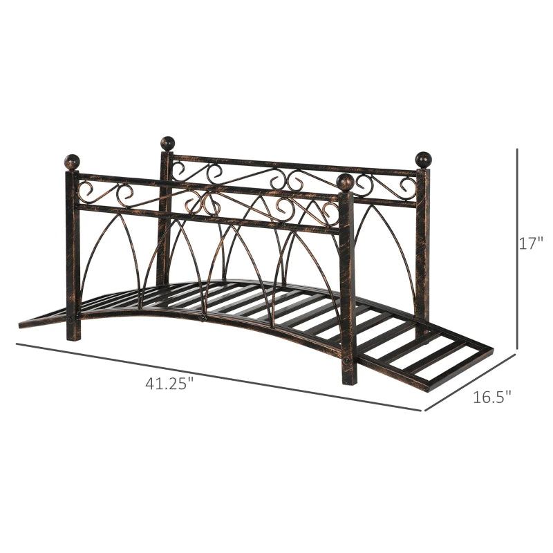 Bronze Metal Arch Zen Garden Bridge with Safety Siderails for Pond & Stream