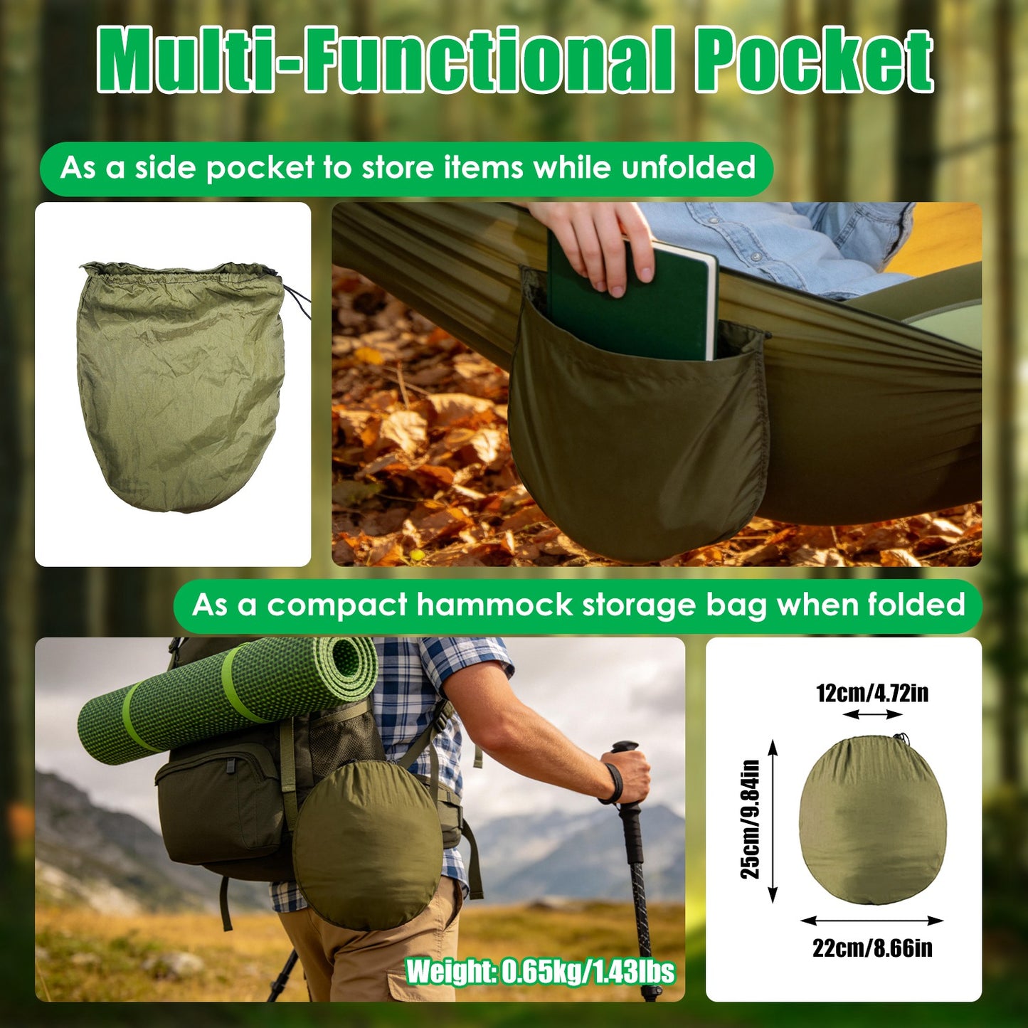 Portable Camping Hammock with Mosquito Net - 440lbs Capacity