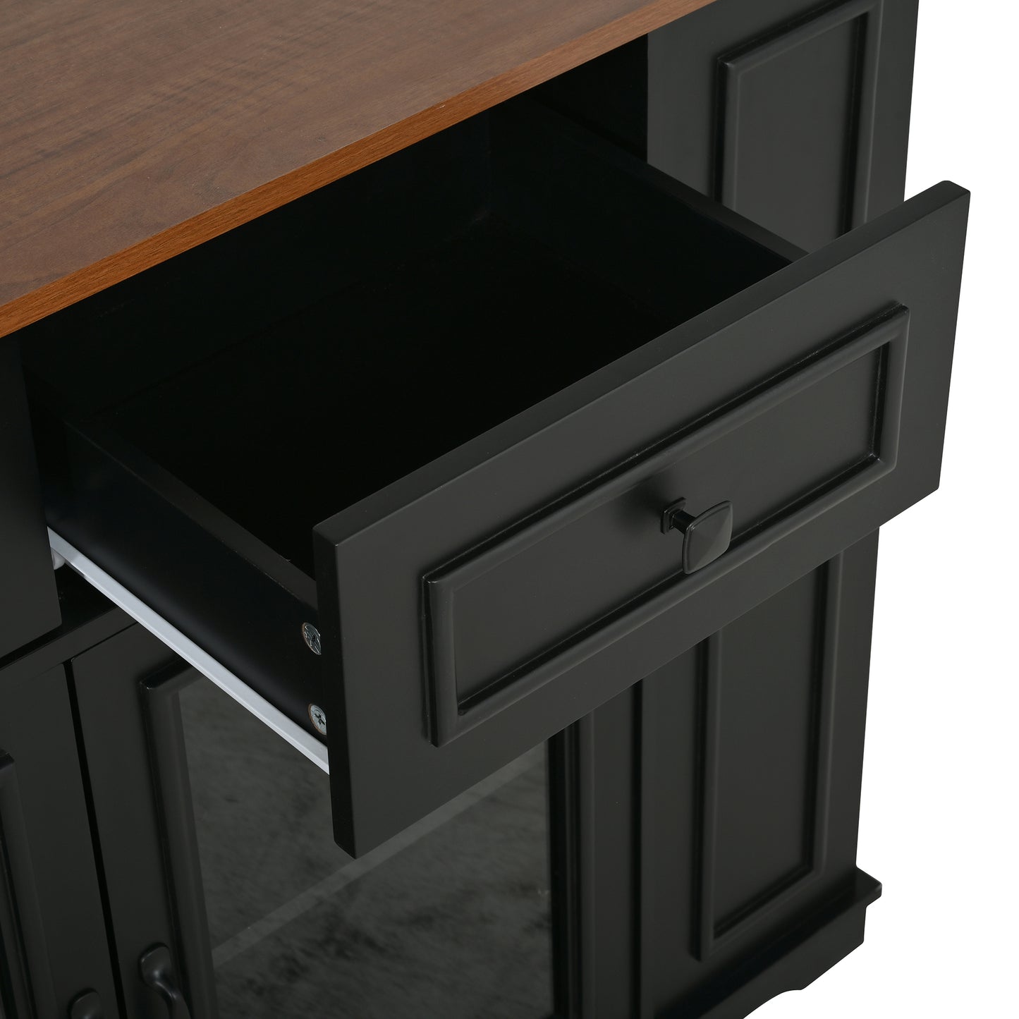 54" Mobile Kitchen Island with Glass Door Storage & Power Outlet