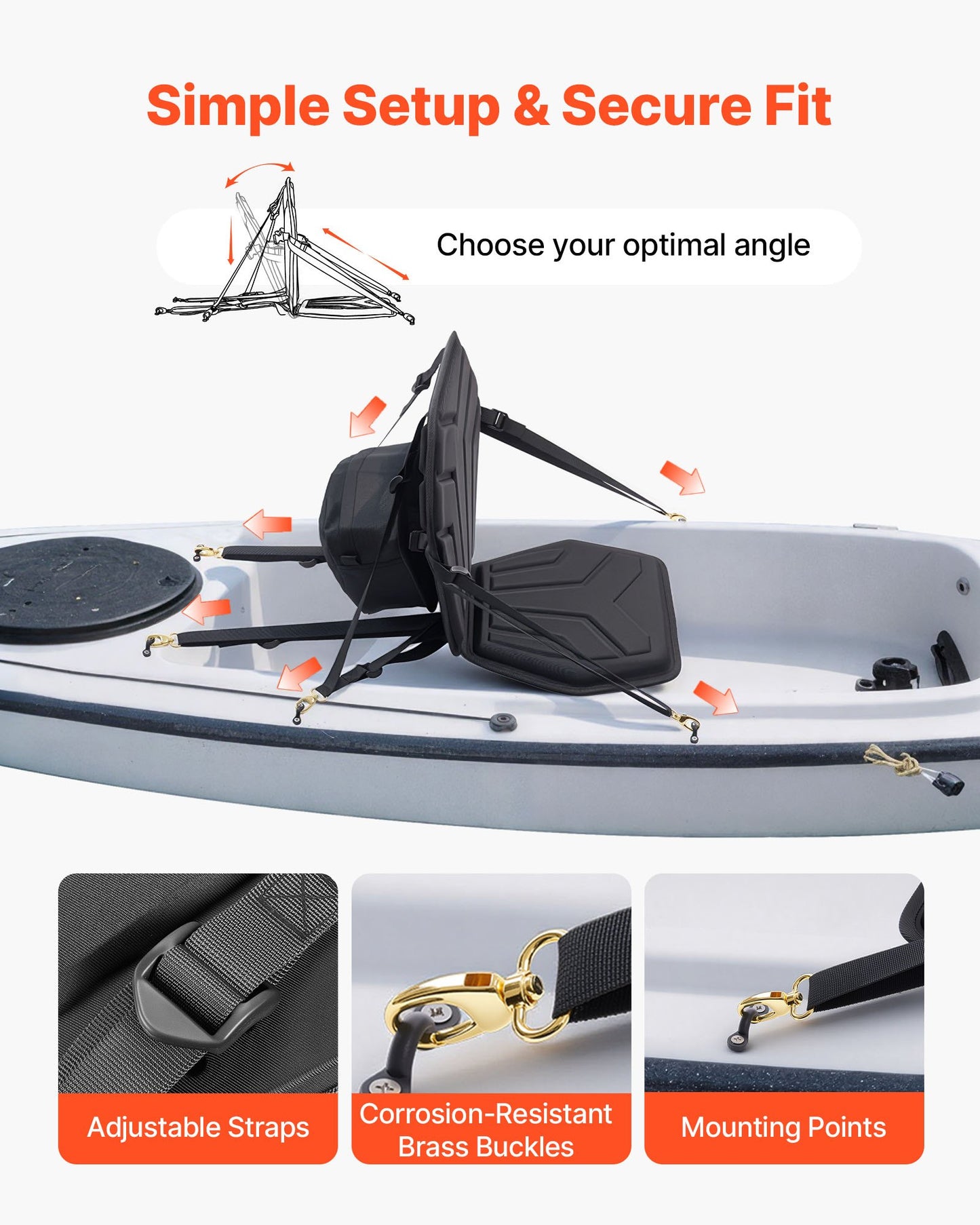 Universal Kayak Seat with Back Support, Padded Cushion, Straps & Storage Bag