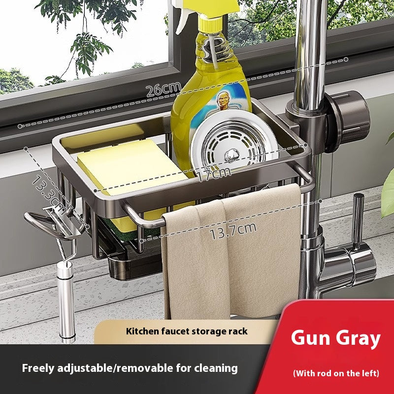 Multi-Purpose Aluminum Sink Faucet Storage Rack for Kitchen & Bathroom