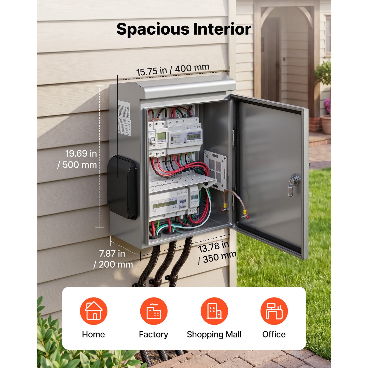 Outdoor Electrical Box 20x16x8 Inch Stainless Steel Ventilated Enclosure with Thermostat Fan Rain Hood