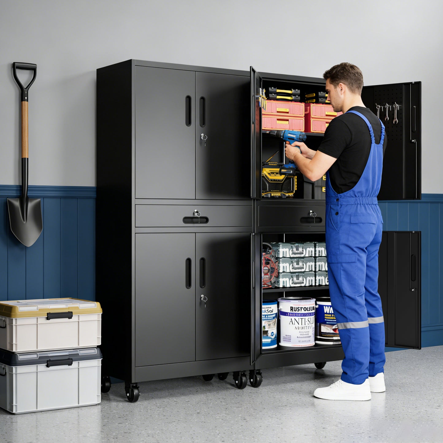 Metal Storage Cabinet With Drawer, 71 Garage Locking Doors And 2