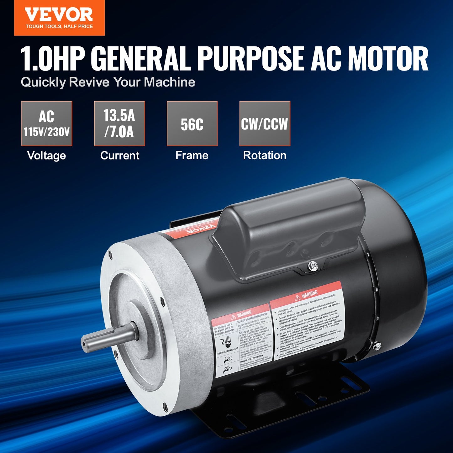 1HP Air Compressor Electric Motor 3450 RPM AC 115V/230V CW/CCW Reversible 56C Frame