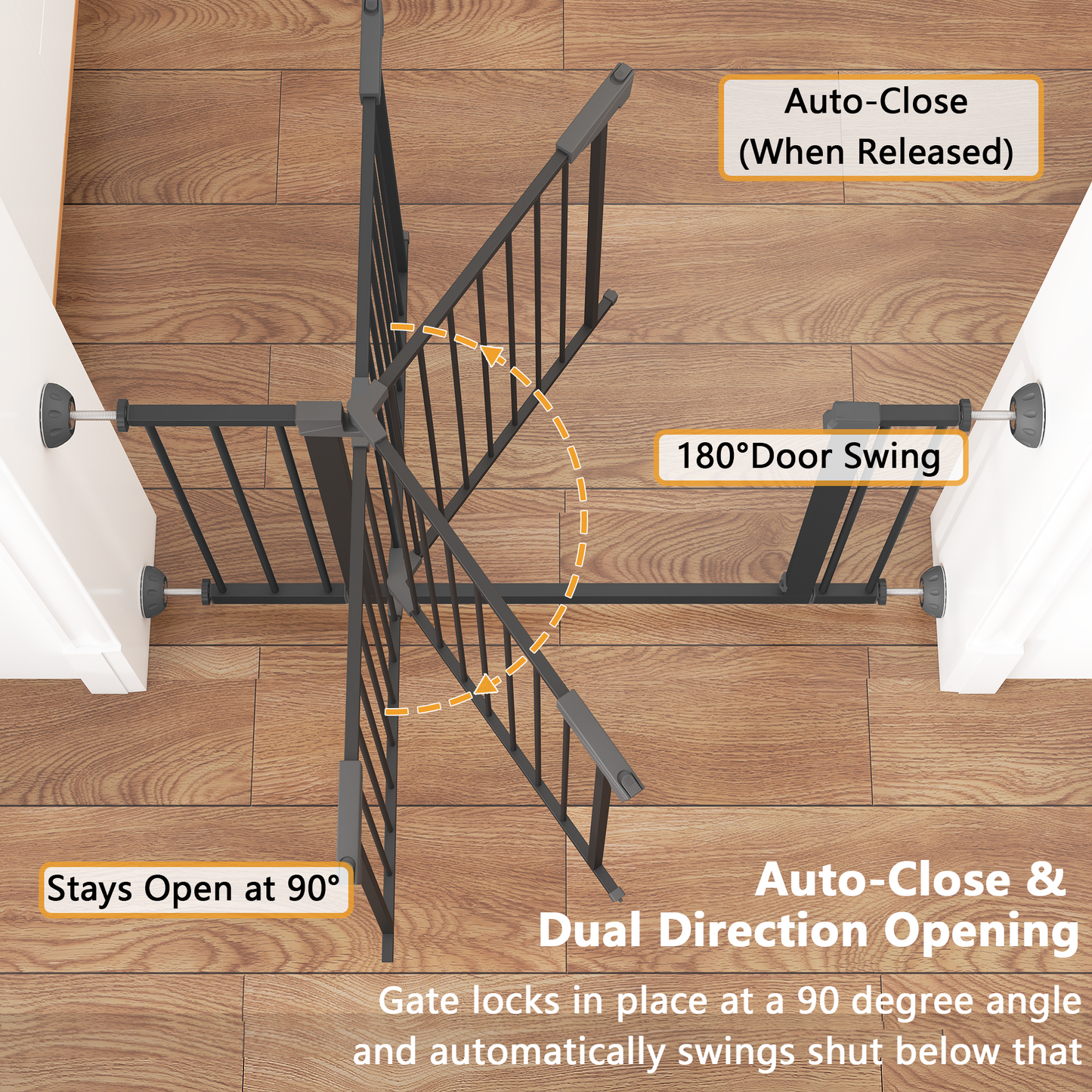 Pressure Mounted Baby Gate with Walk-Through Design - Black