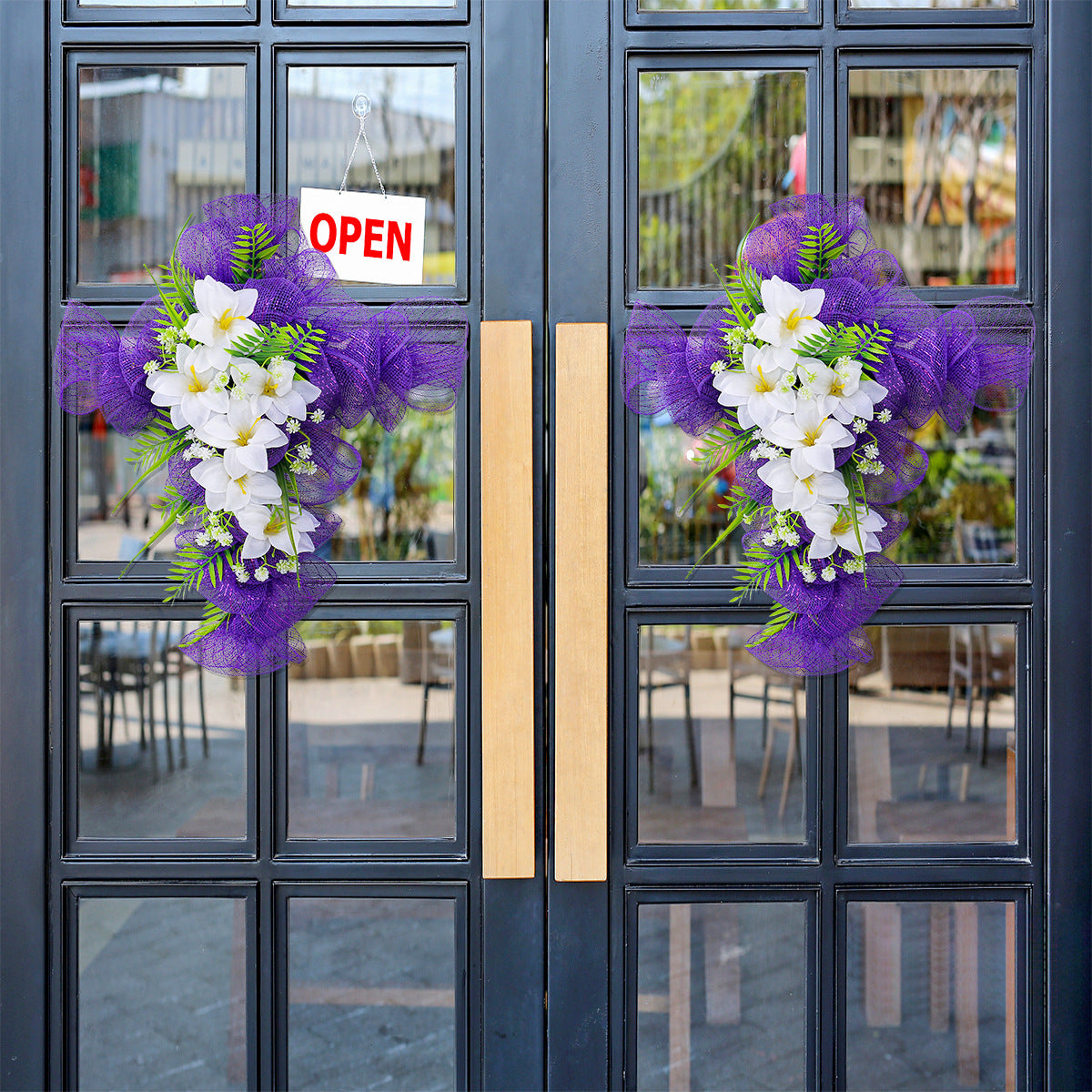 Emulational Flower Vine Circle Decor Door Wall Pendant - Home & Garden