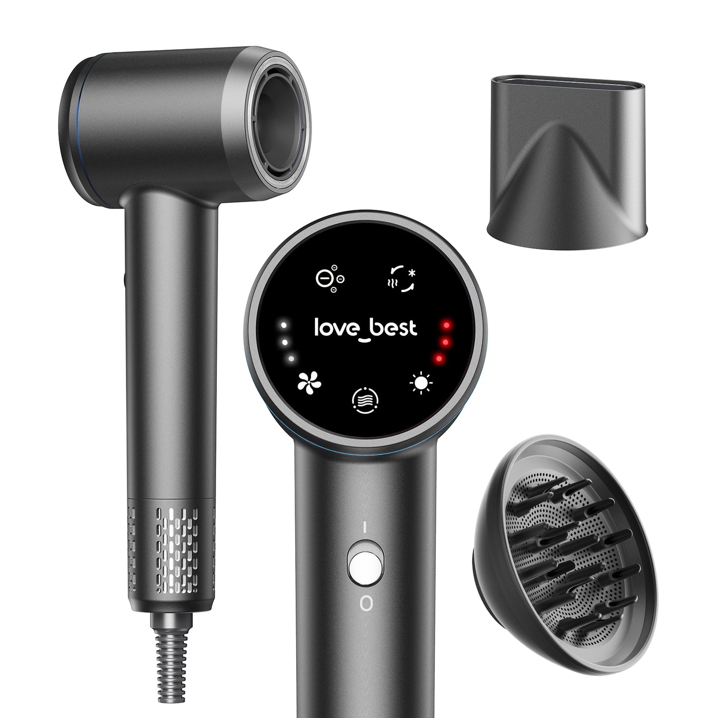 Ionic High-Speed Hair Dryer with Diffuser and Smart Touch Screen – Fast, Quiet, Lightweight for Curly & Fine Hair