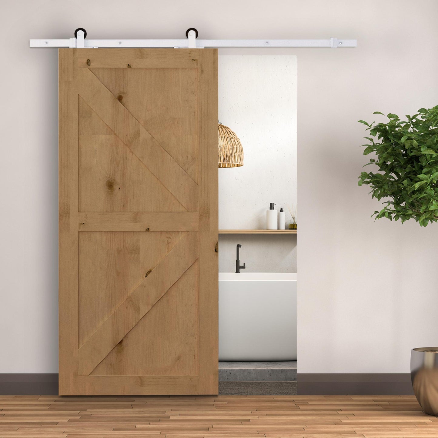 6-Piece Rustic Interior Sliding Barn Door Hardware Kit - White, 980x165x70mm