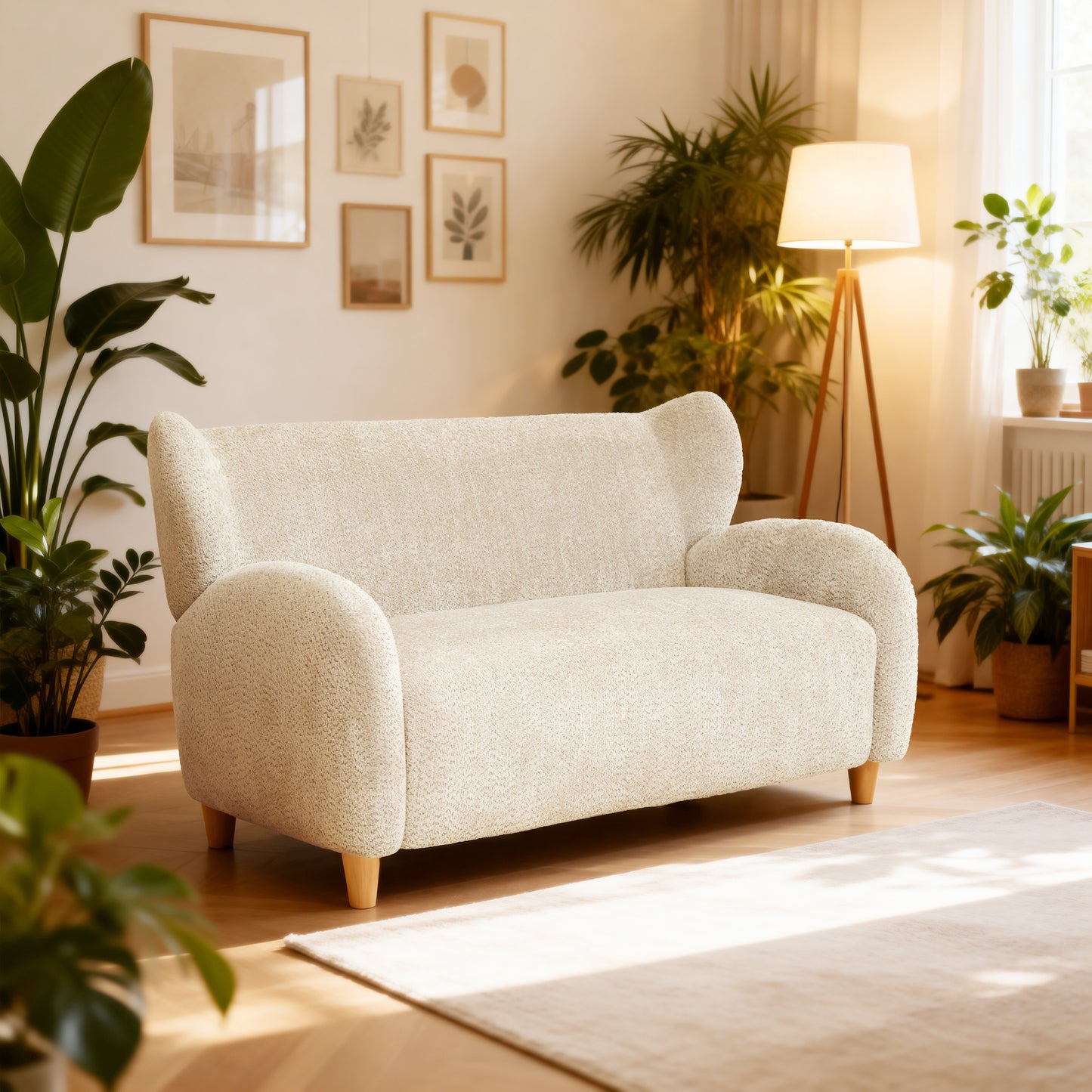 58-Inch Nordic Chenille Sofa Chair with Curved Backrest - Camel