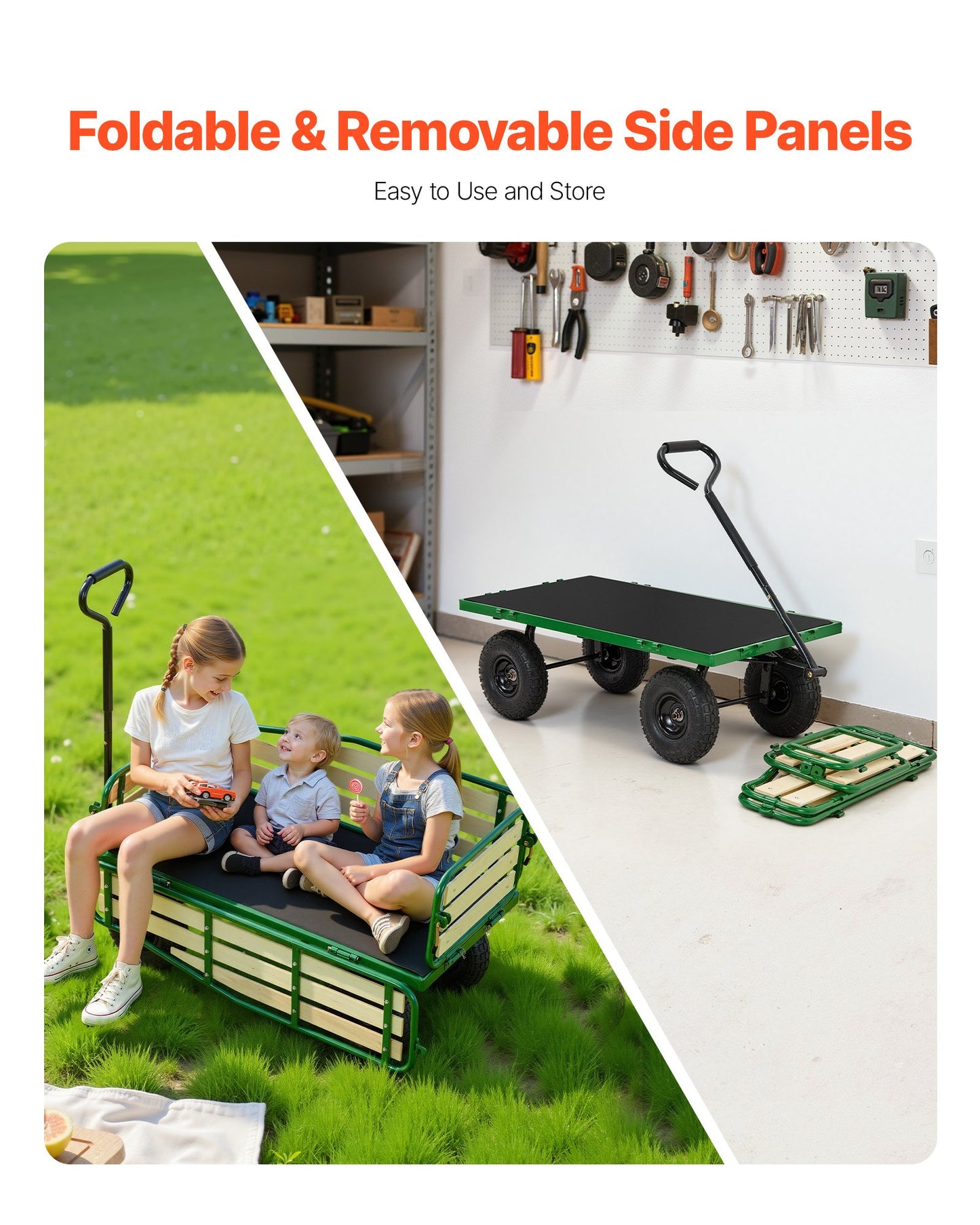 Pull-Along Kids Wagon 39 In All-Terrain Toddler Utility Cart with Wooden Panel & Handle