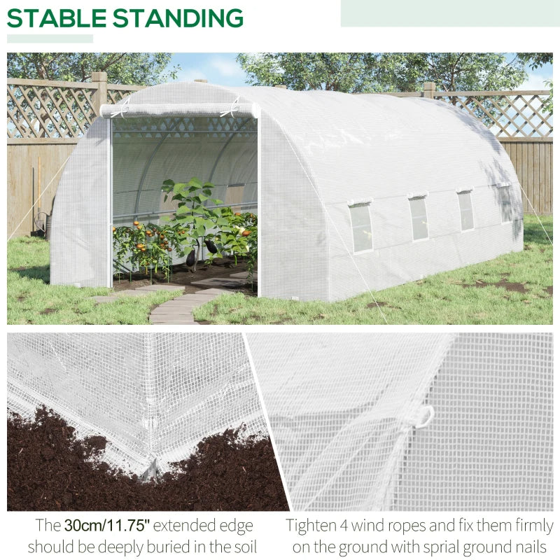 Walk-In Greenhouse Kit with Zippered Door & Mesh Windows - Large Garden Greenhouse, White