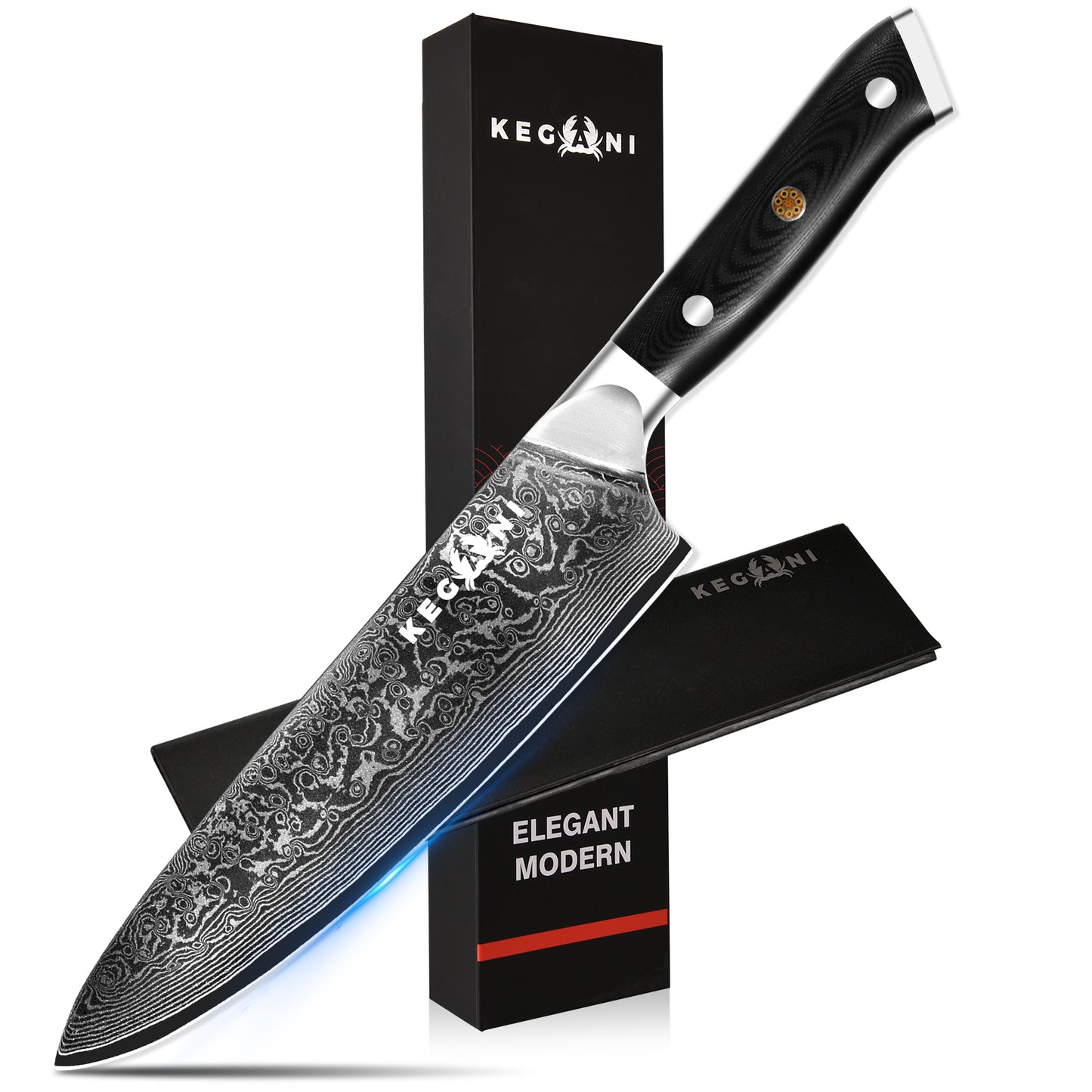 Damascus Steel Chef Knife - 8 Inch VG10 Blade with G10 Handle