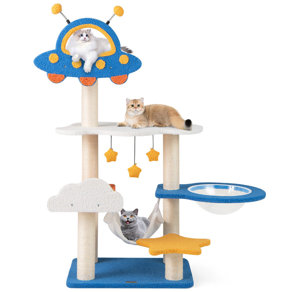Tall Cat Tree with UFO Top Perch, Space Capsule & Sisal Posts - Blue