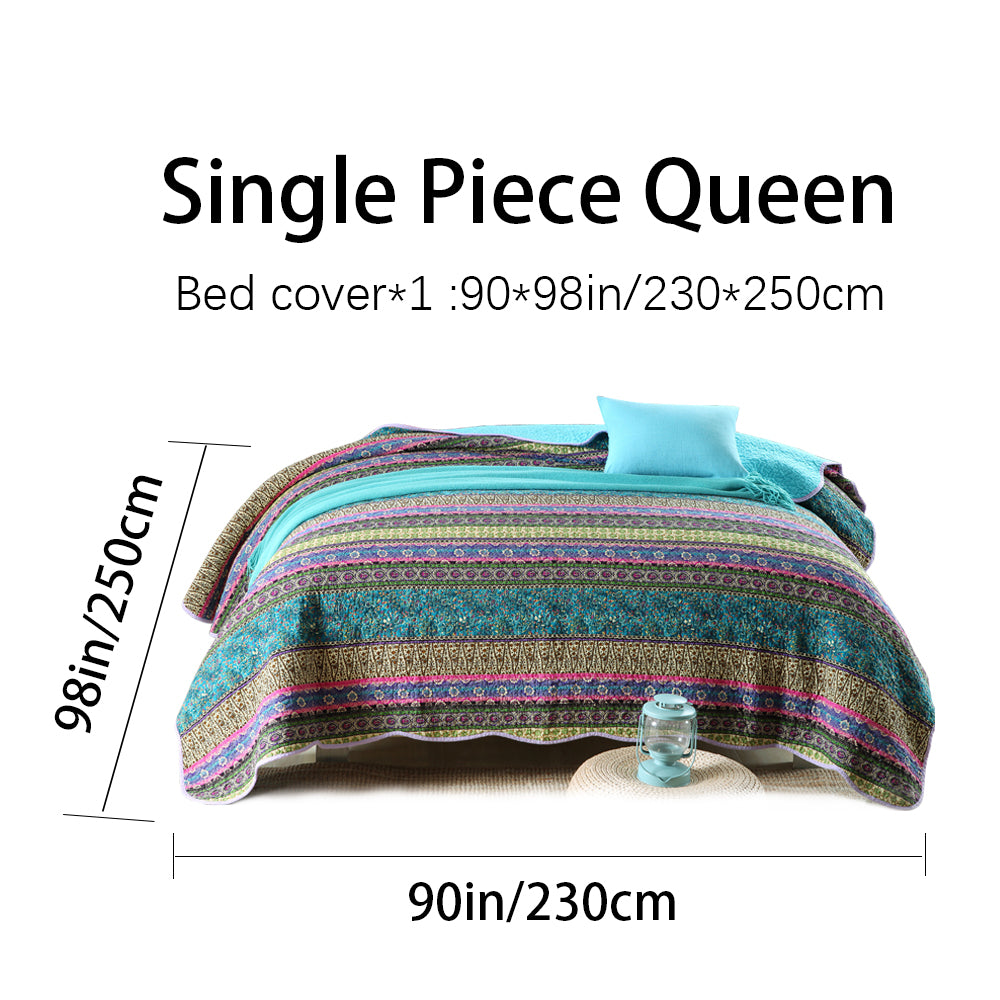 Bohemian Reversible Cotton Quilt Bedspread Set - All Season Lightweight Bedding