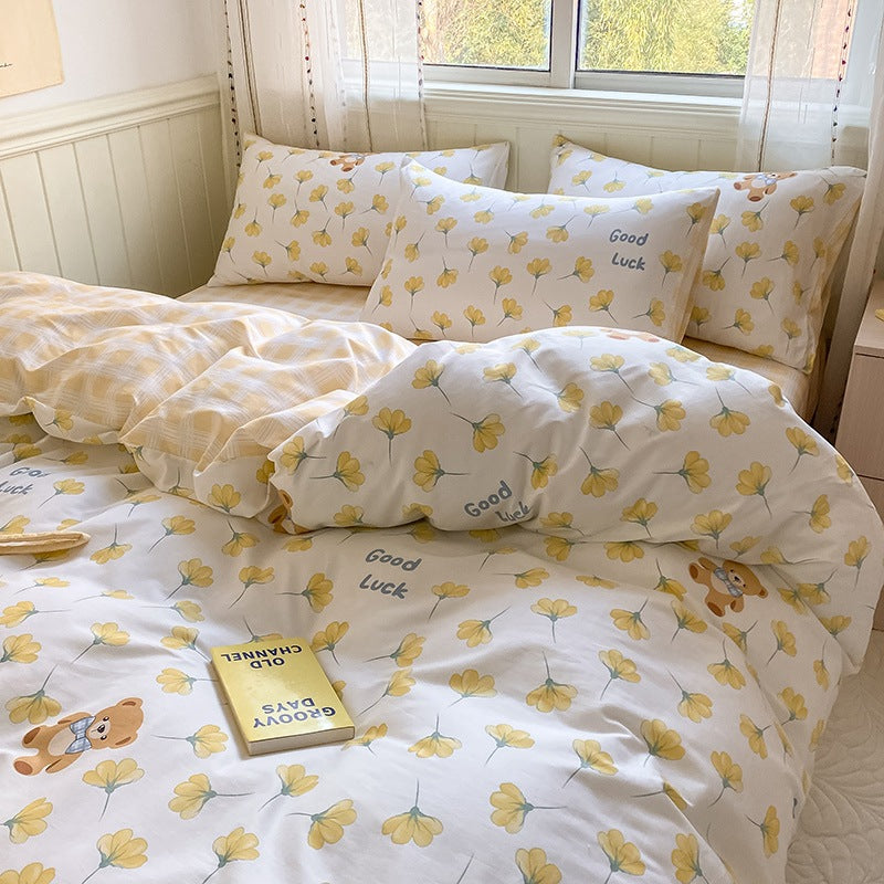 Printed Cartoon Girl Cotton Bed Quilt Cover Set - Multiple Sizes & Styles