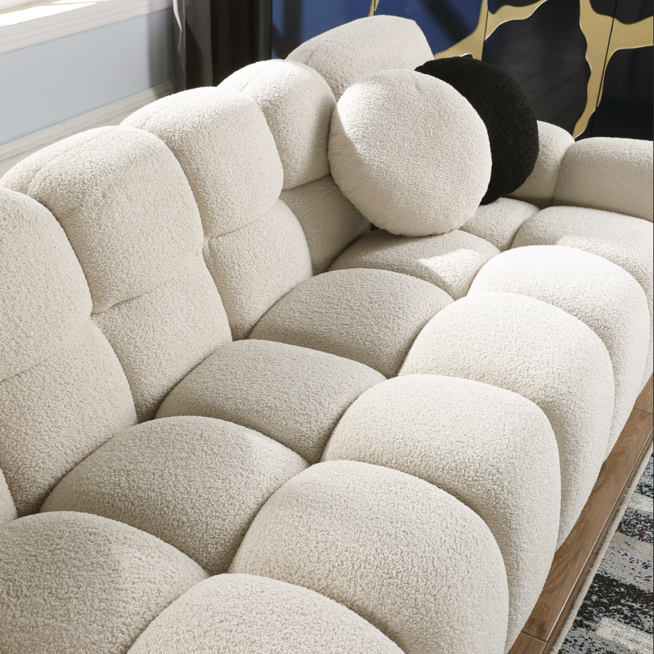 Beige Boucle 2-Seater Marshmallow Sofa - Comfortable Design