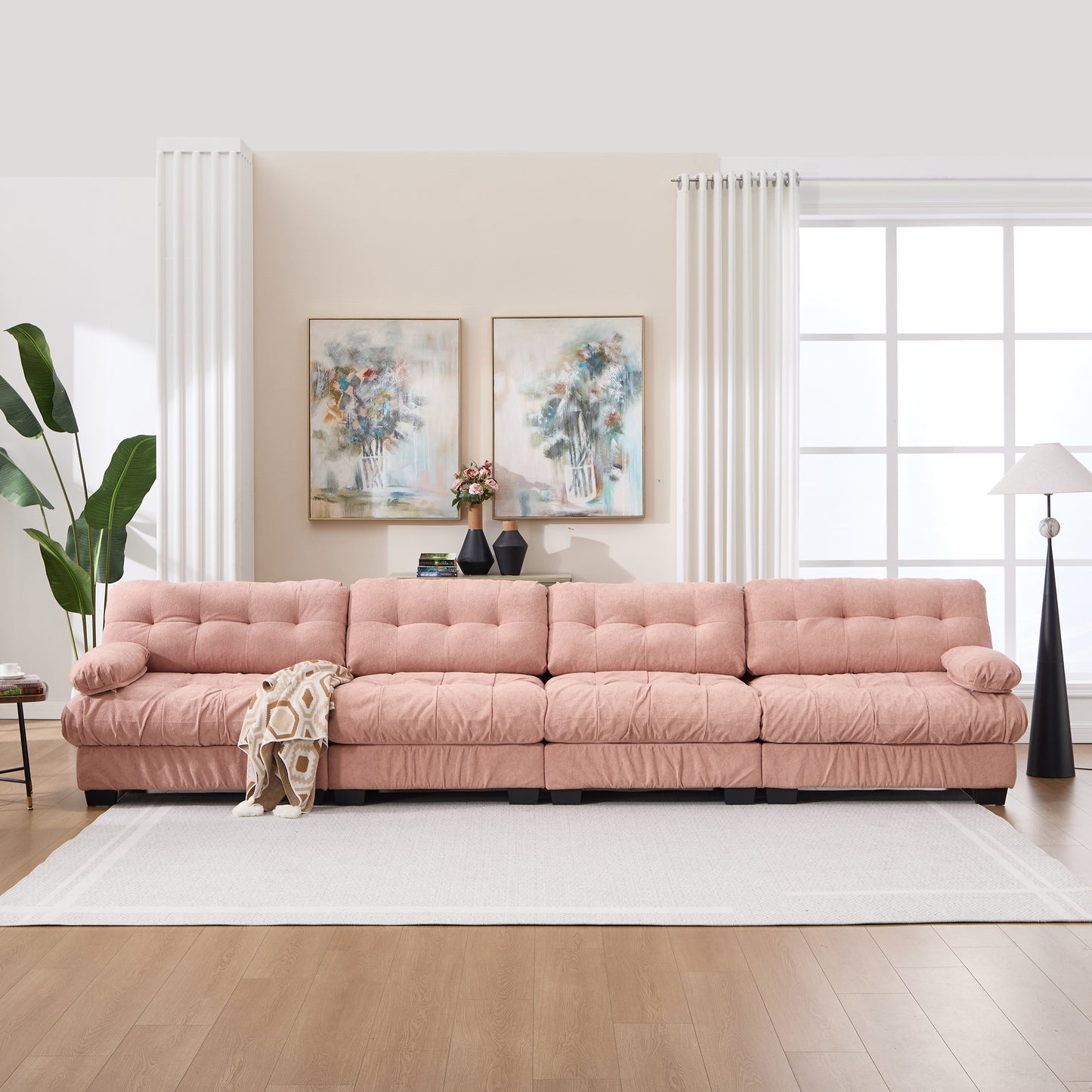 Modular Sectional Sofa - Pink Cloud Couch with 6 Pillows