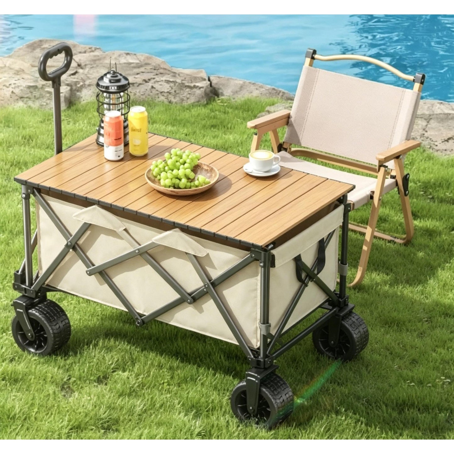 Foldable Camping Cart with Removable Tabletop & All-Terrain Wheels