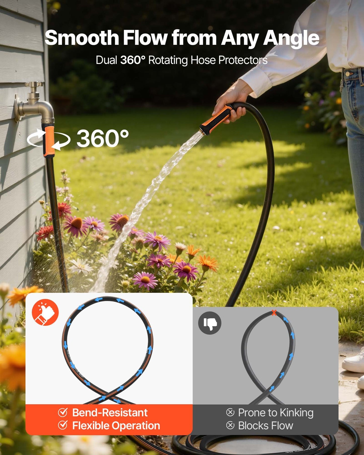 Heavy Duty Garden Hose 25 Ft 5/8 in Rubber Water Hose with Leak-Free Fittings