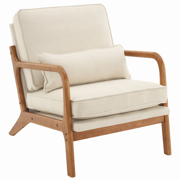 Oak Upholstered Single Lounge Chair - Off-White