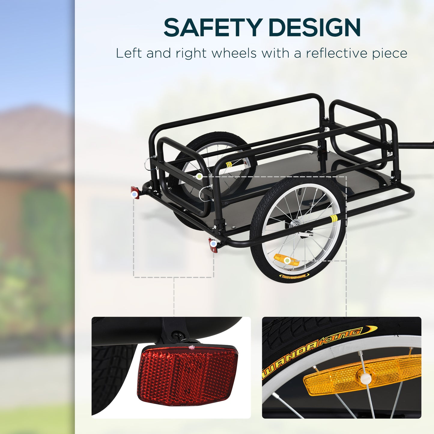 Foldable Bicycle Trailer with 16-Inch Tires - Heavy-Duty Design