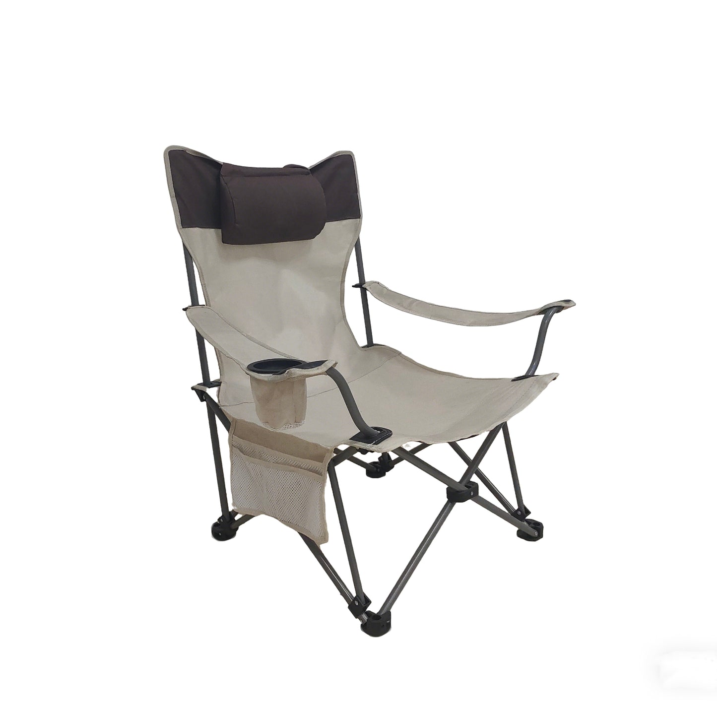 Portable Folding Camping Chair with Cup Holder & Side Pockets - Beige