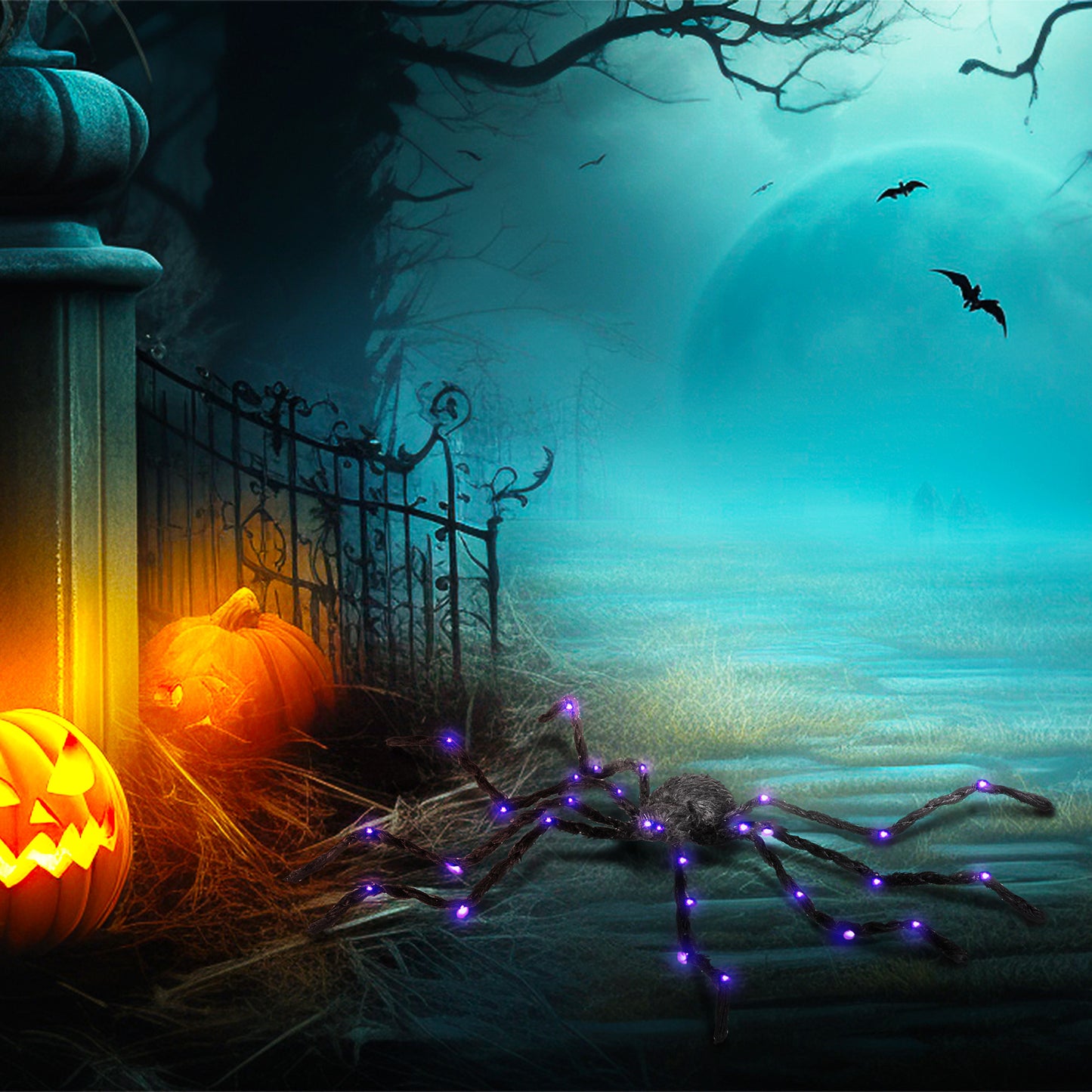 Light-Up Oversized Spider Halloween Decoration - 63" Black