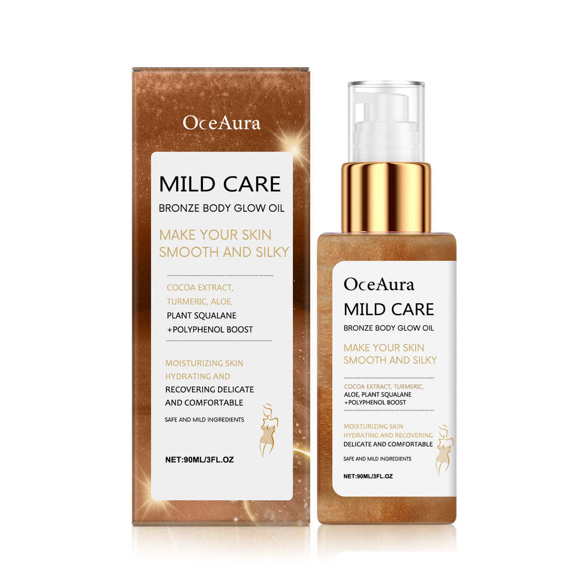Bronze Body Flash Oil - Waterproof Moisturizing Massage, 90ml