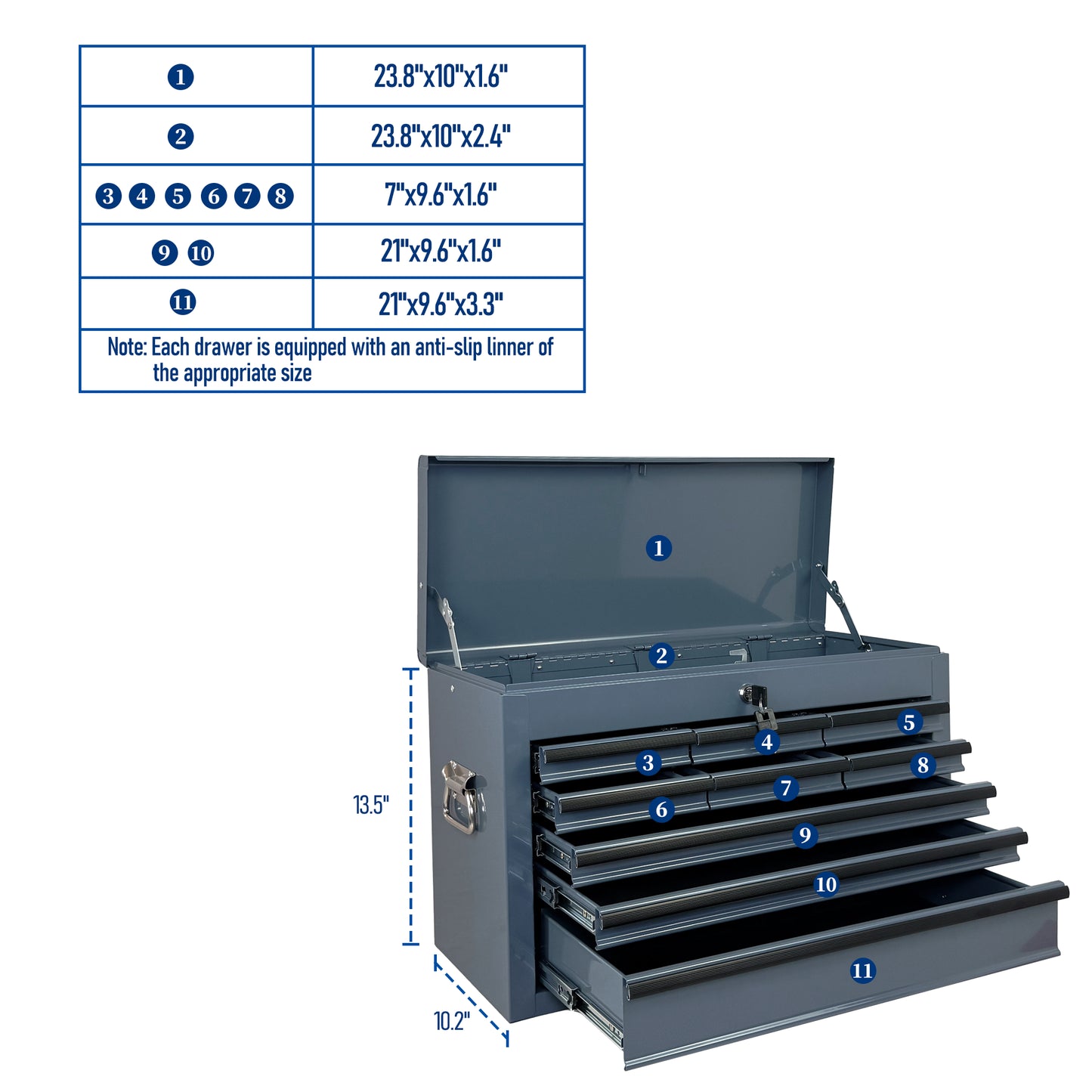 Heavy Duty Metal Tool Box 24 Inch with 9 Drawers & Locking System – Portable Steel Storage Chest