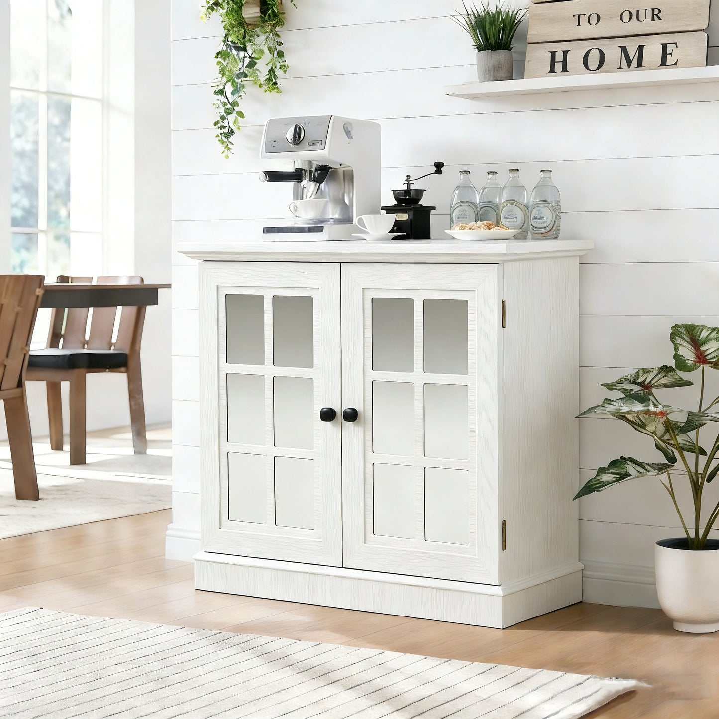 Storage Sideboard Cabinet With 2 Decorative Acrylic Mirrored Doors,