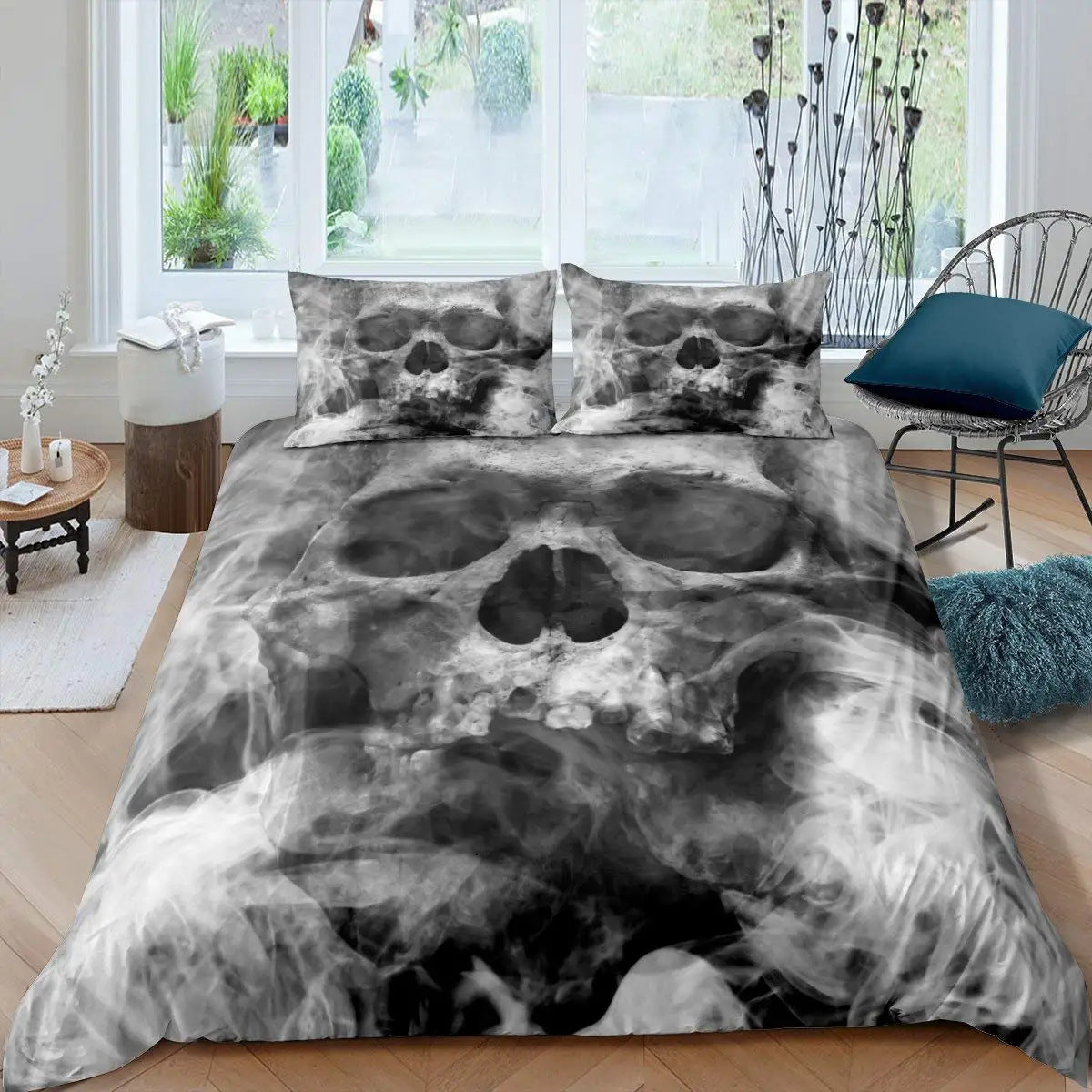 Halloween Skull Print Down Quilt Cover Set Gothic Home Textiles