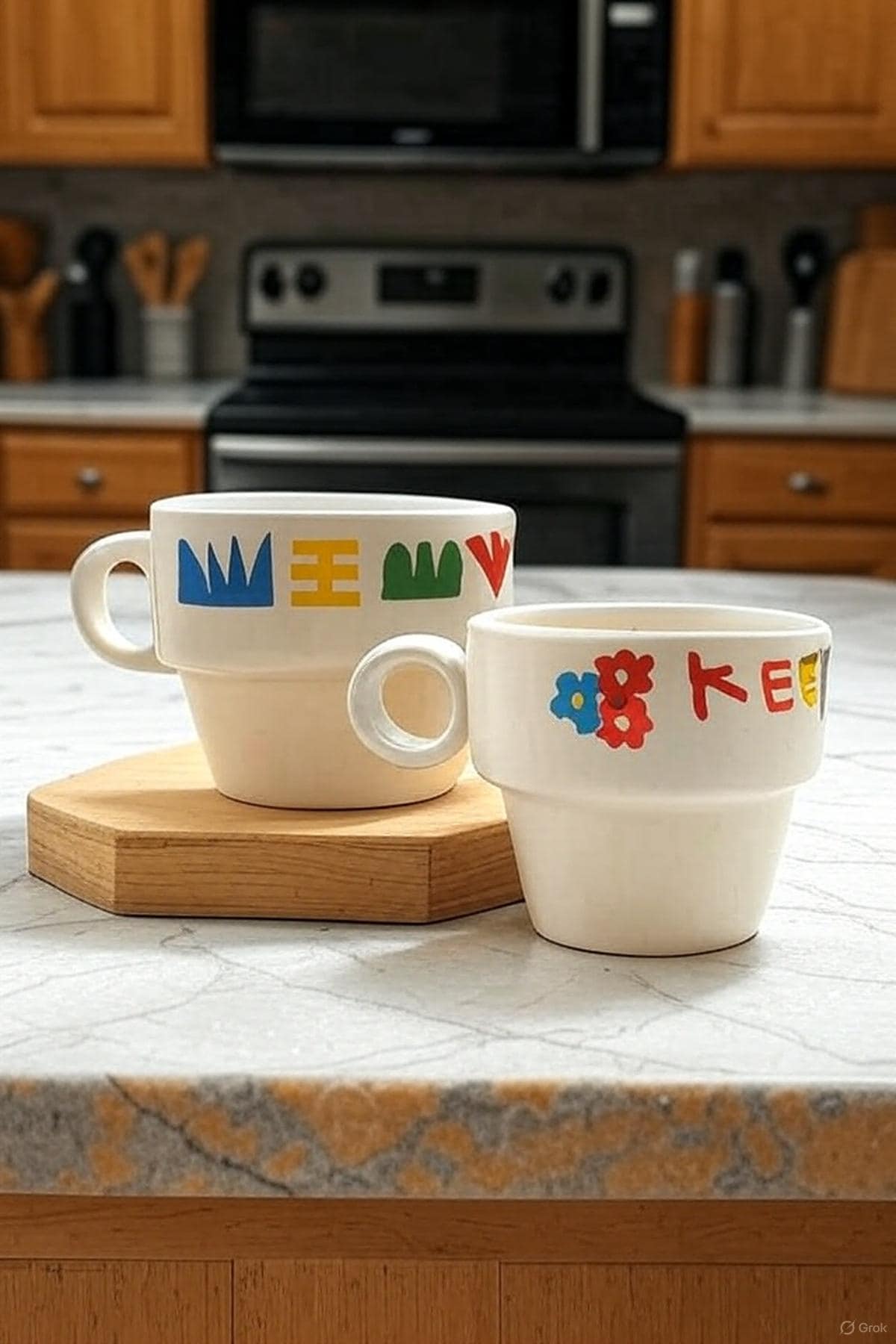 Set of 2 Handmade Ceramic Espresso Cups 90ml for Coffee & Small Lattes