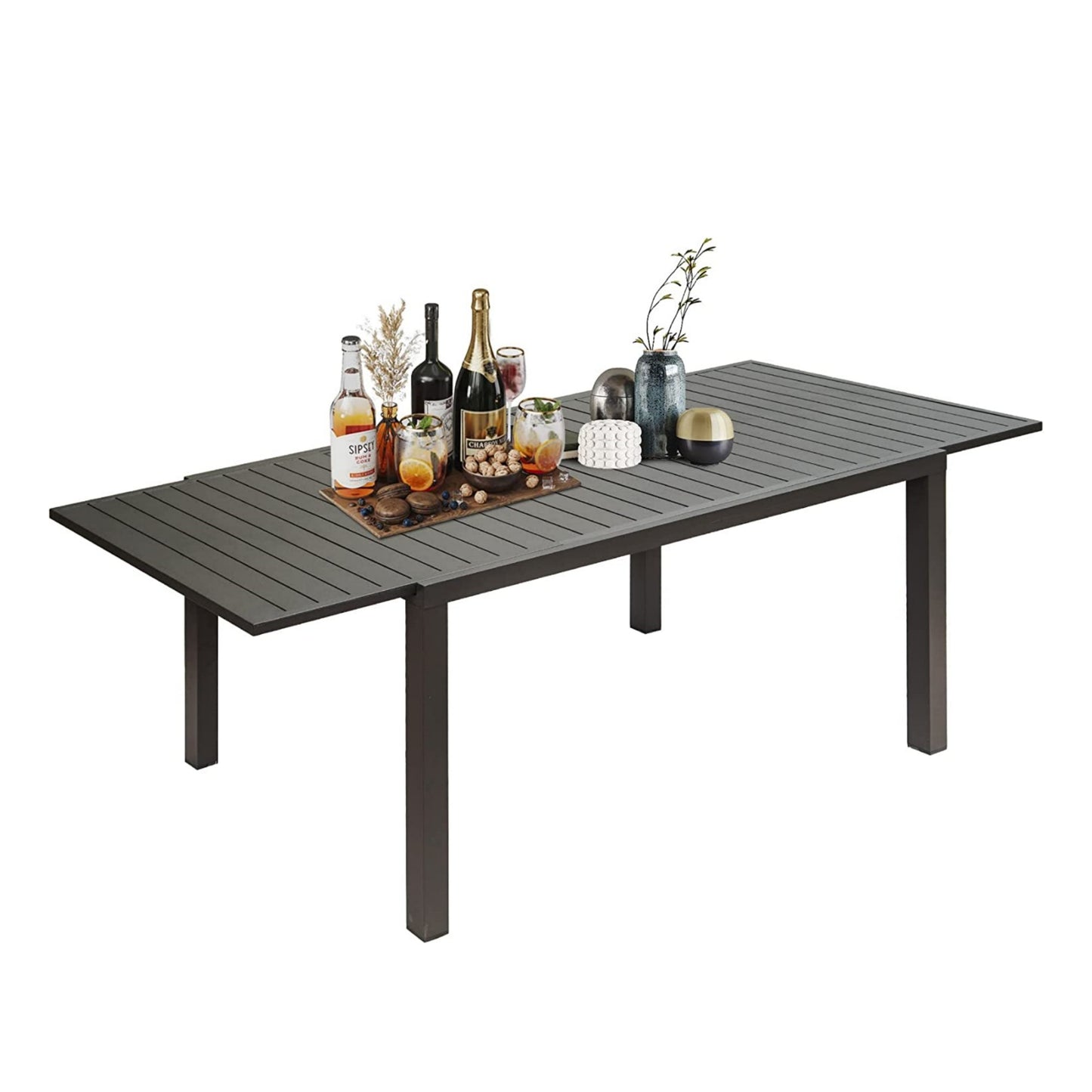 Patio Dining Expandable Table, Metal Aluminum Outdoor Table For 6-8
