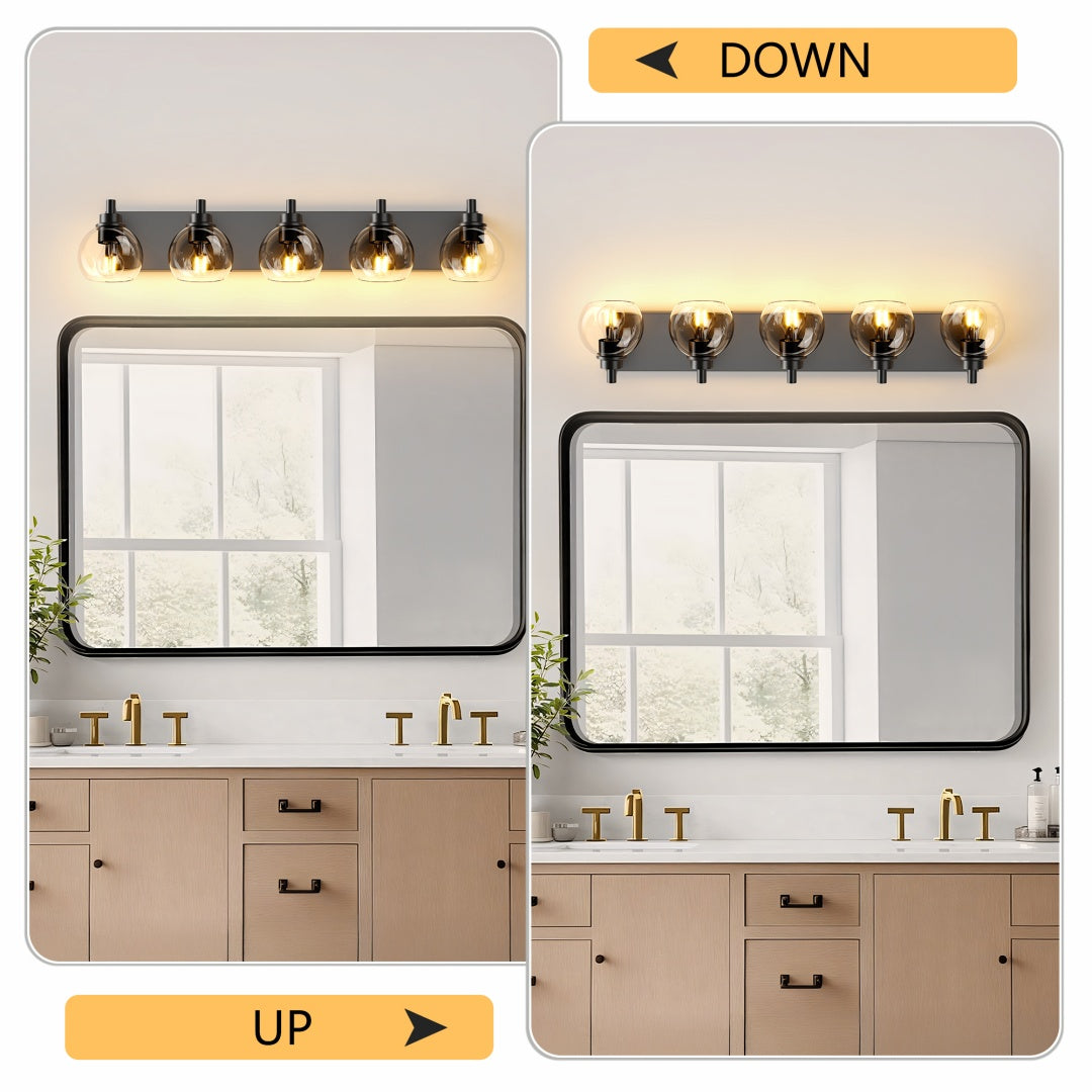 Modern 5-Light Bathroom Vanity Light Fixture with Clear Globe Shades