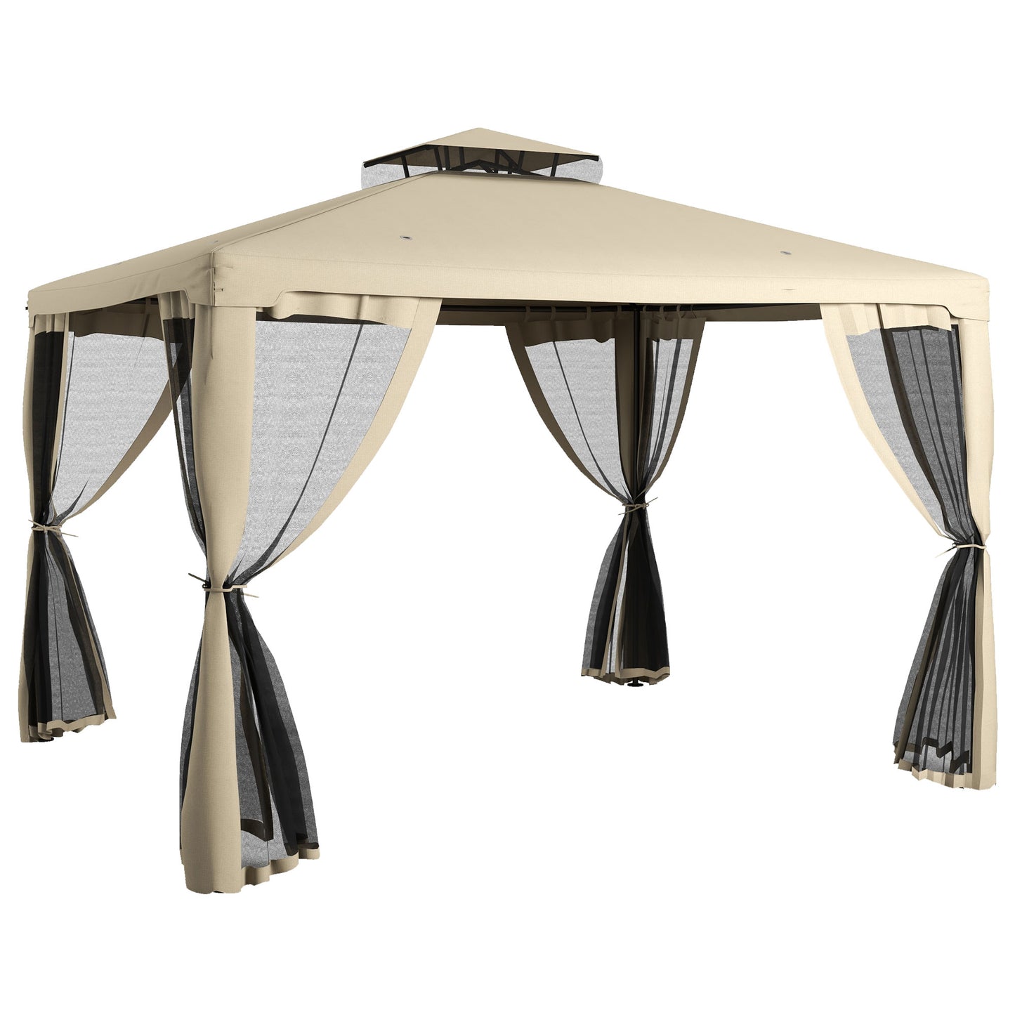 Patio Gazebo Canopy Shelter with 2-Tier Roof & Netting - Taupe