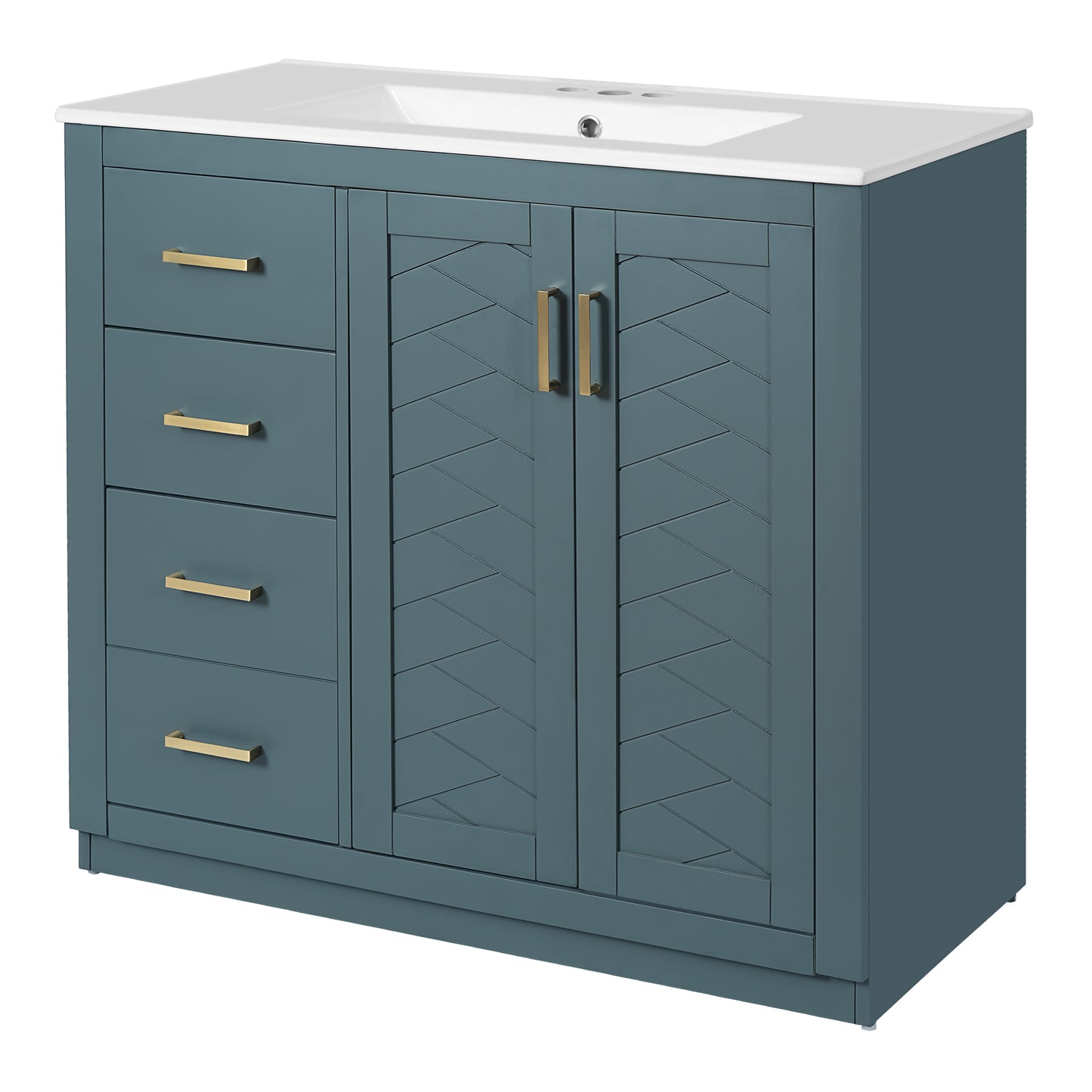 36-Inch Blue Bathroom Vanity with Ceramic Sink & Storage Cabinet